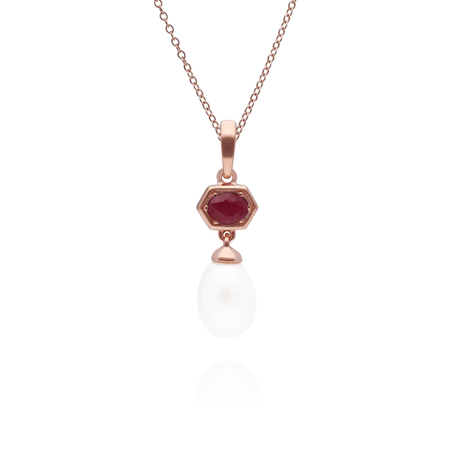 Women’s Red Modern Pearl & Ruby Pendant In Rose Gold Plated Silver Gemondo