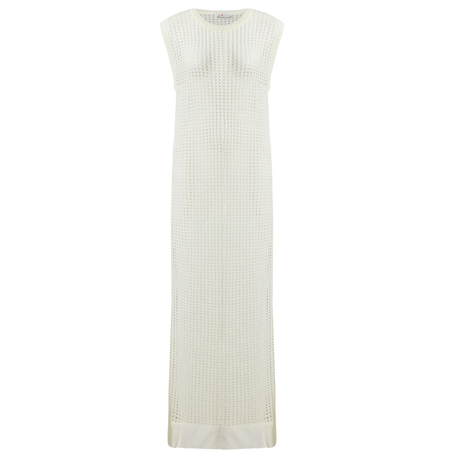 Women’s White Pearl O-Neck Eyelet Knit Maxi Dress In Ecru Extra Large Peraluna