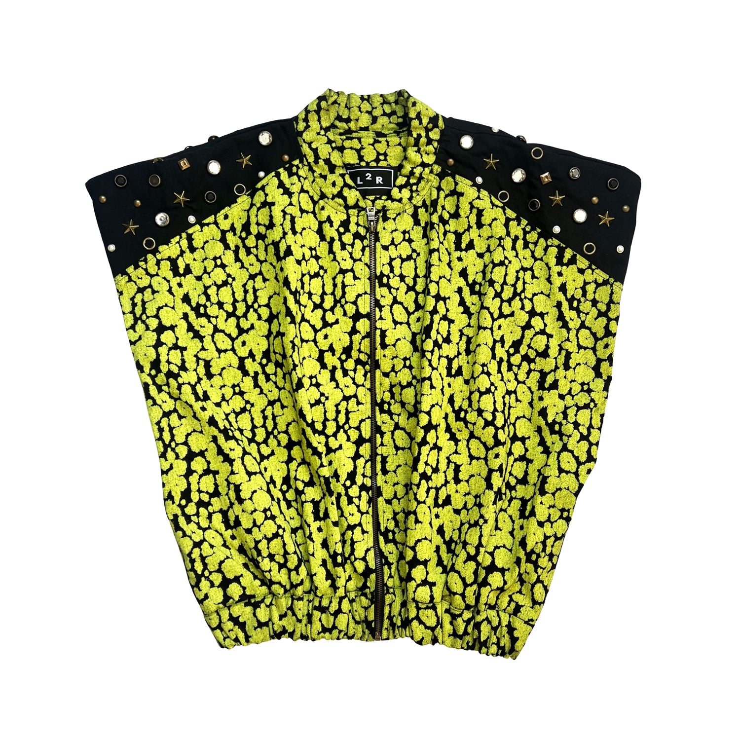 L2r The Label Women's Black / Yellow / Orange Studded Sleeveless Bomber Jacket In Yellow In Green