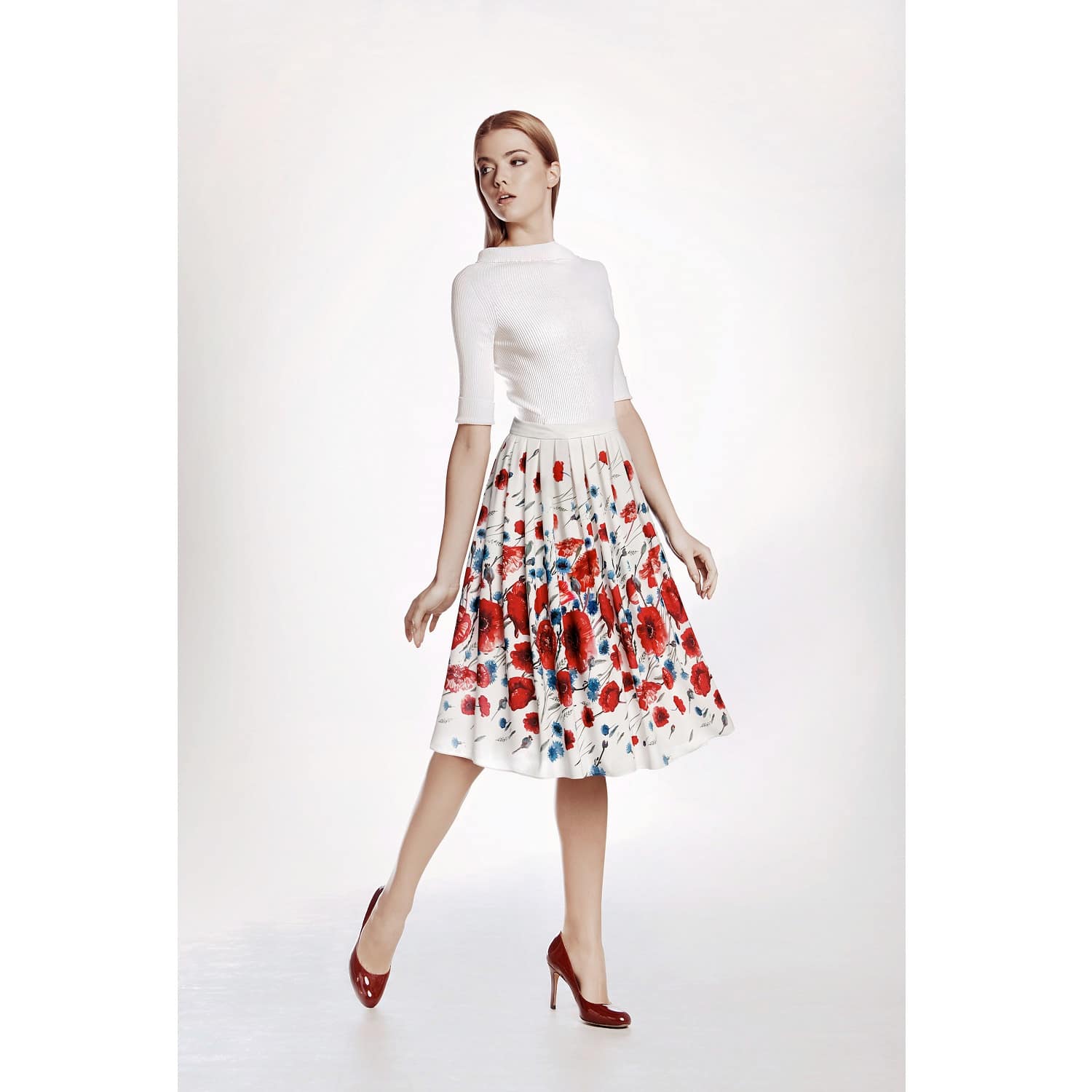Poppy Flared Midi Skirt With Original Floral Print | Rumour
