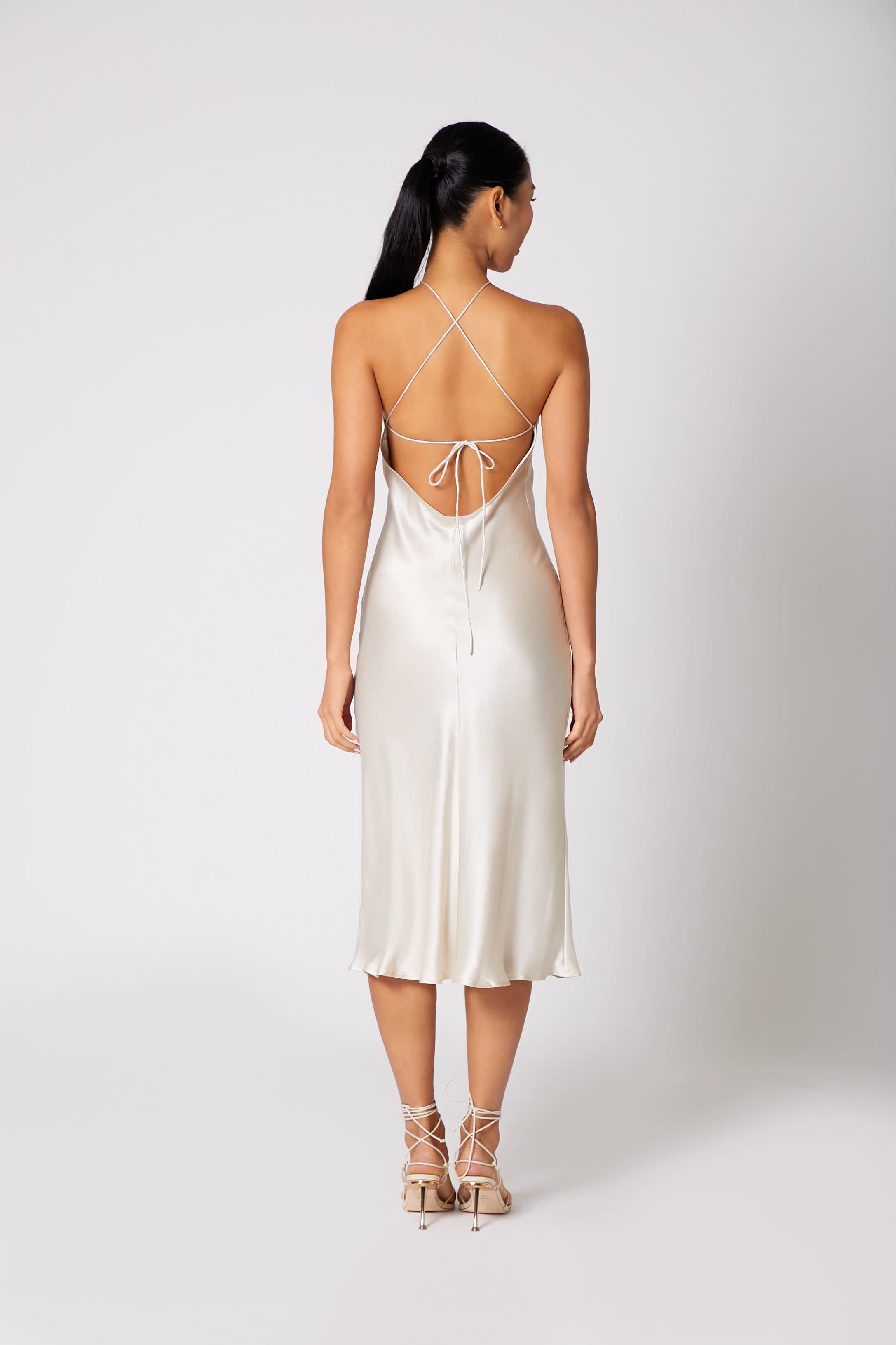 Backless Silk Halter Dress - Sand Off White | Anaphe | Wolf