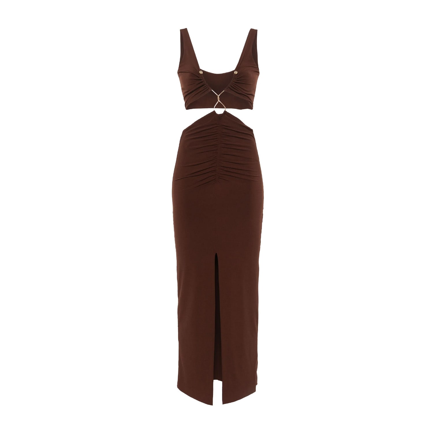 Women's Cut-Out Jersey Midi Dress Brown | Xxs | Nissa