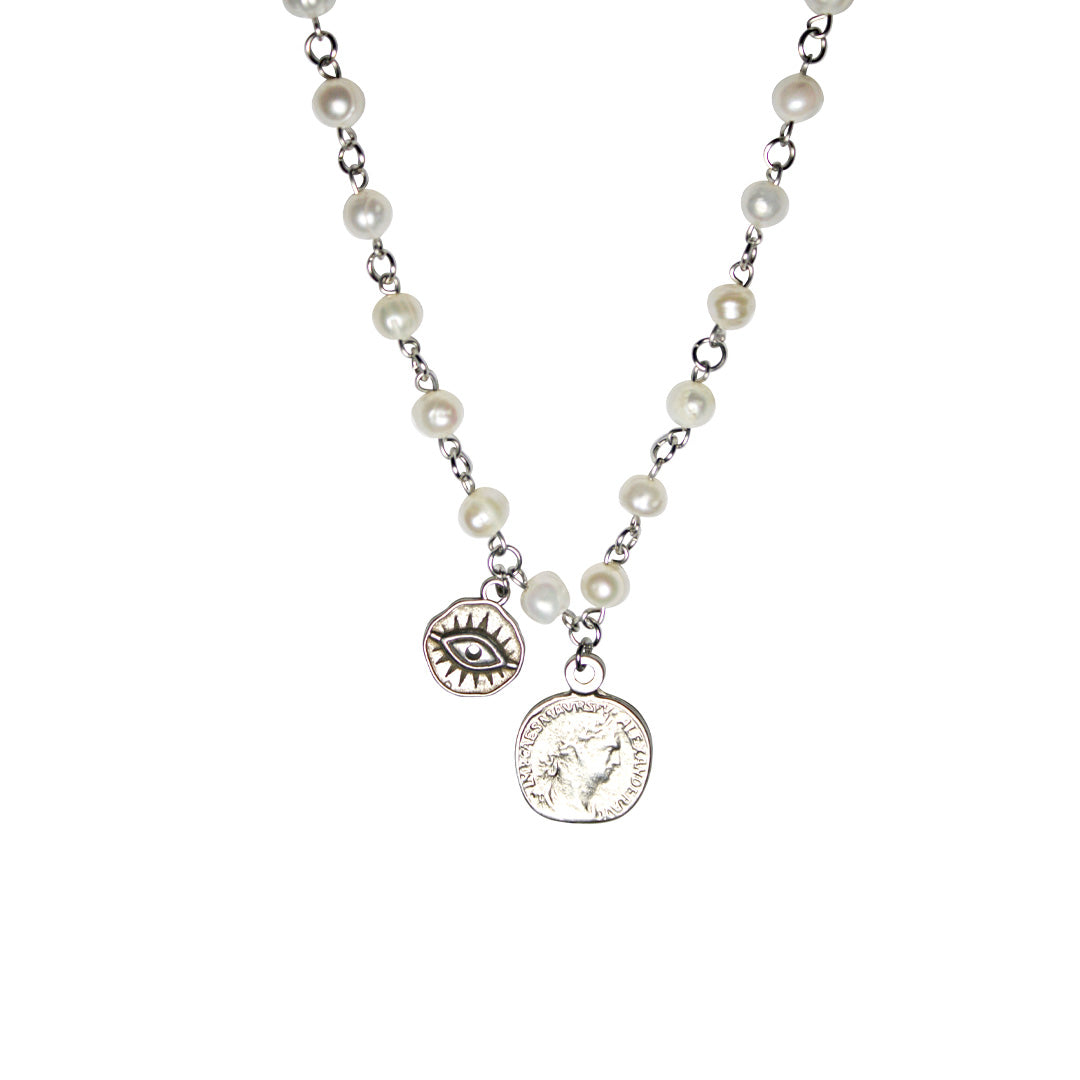 Mhart Women's Silver The Pearl Coins Necklace In Gray