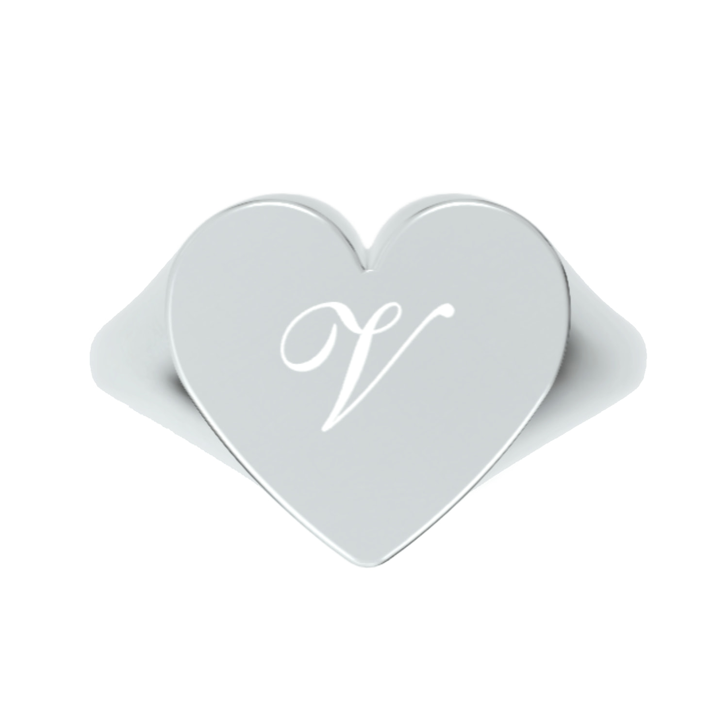 Unaloe Women's Custom Heart Shaped Chevalier Ring In Sterling Silver With -v- Initial