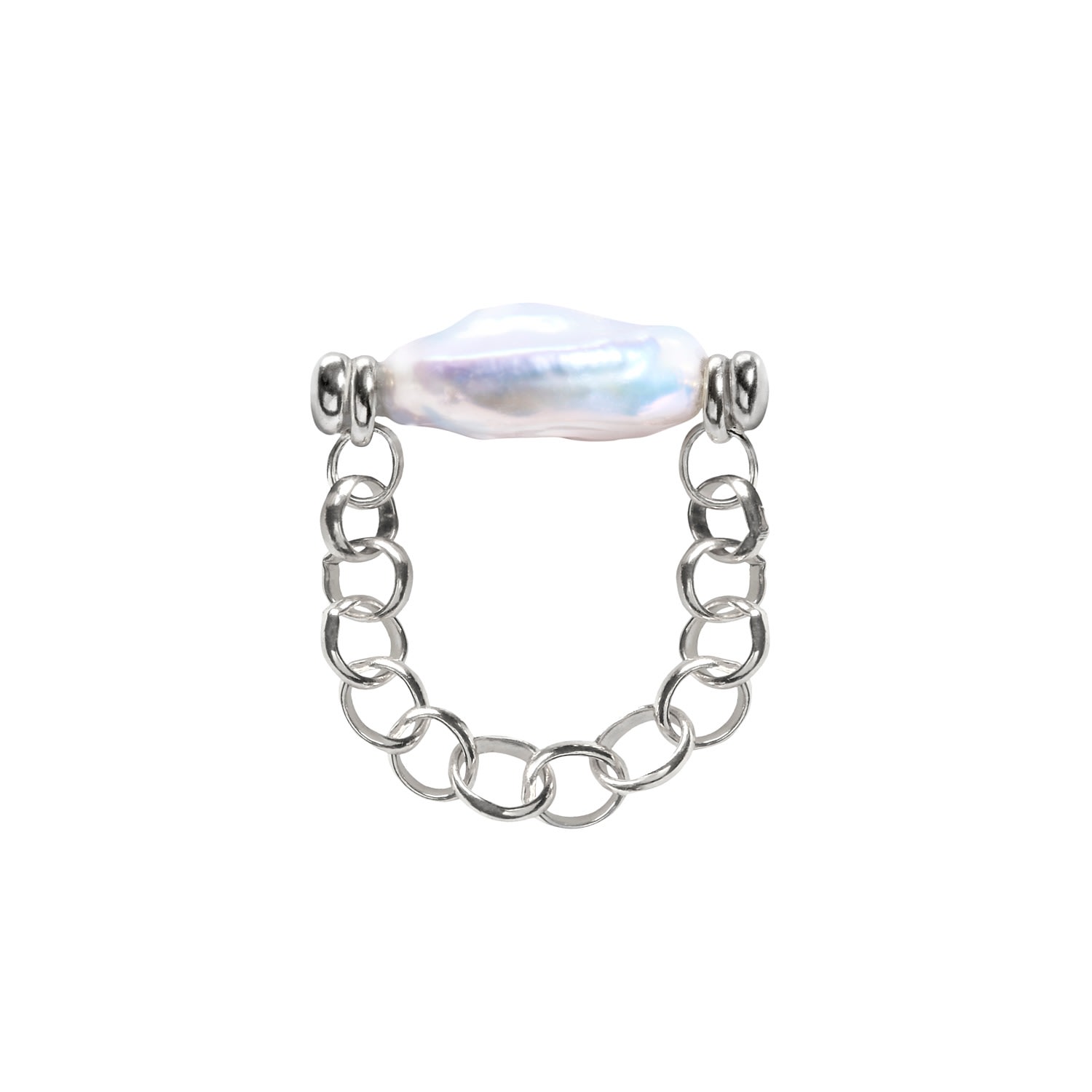 Women’s Silver / White Auria Coin Pearl Chain Ring - Silver Ora Pearls