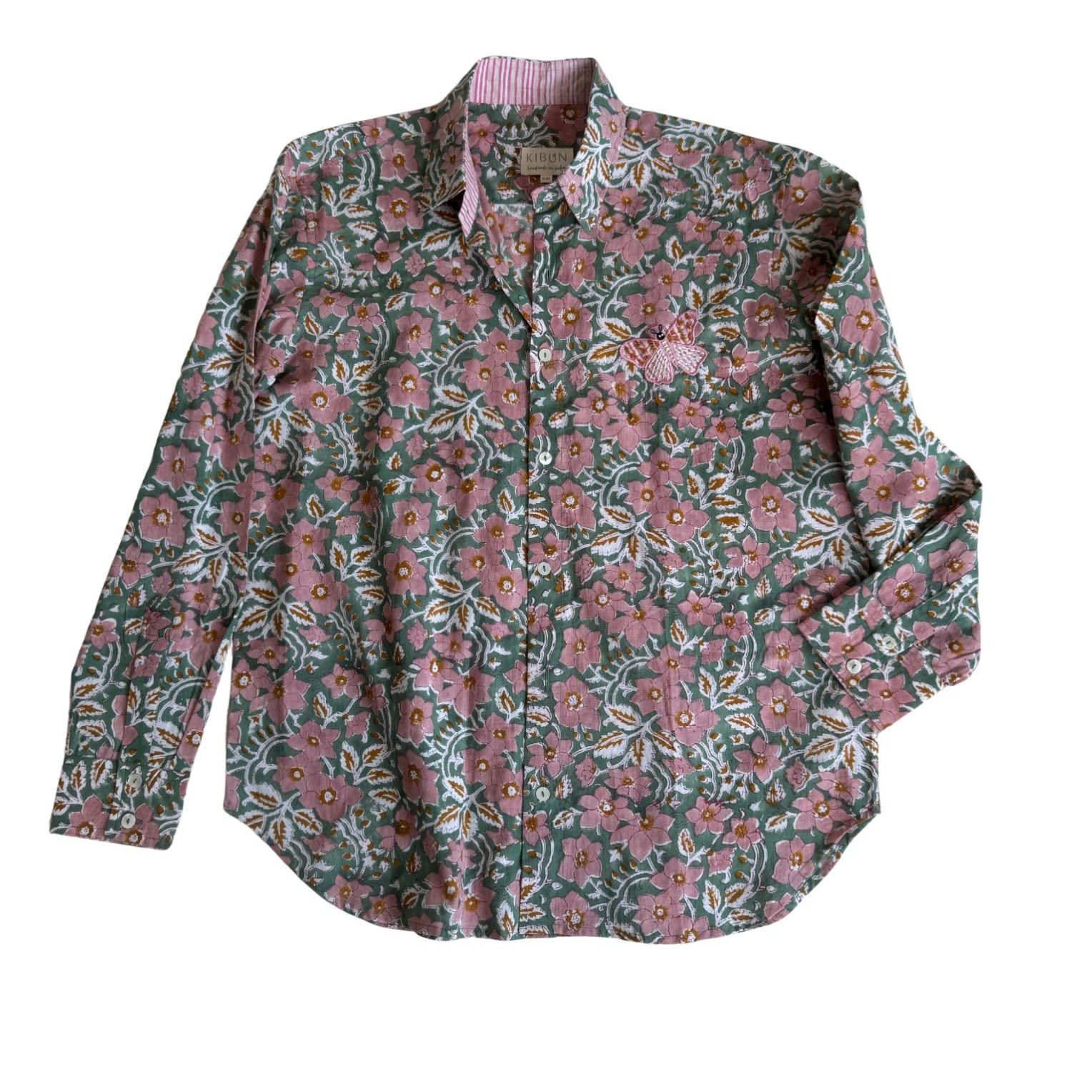 Studio Kibun Men's Corbett Unisex Handblocked Cotton Shirt In Green/pink