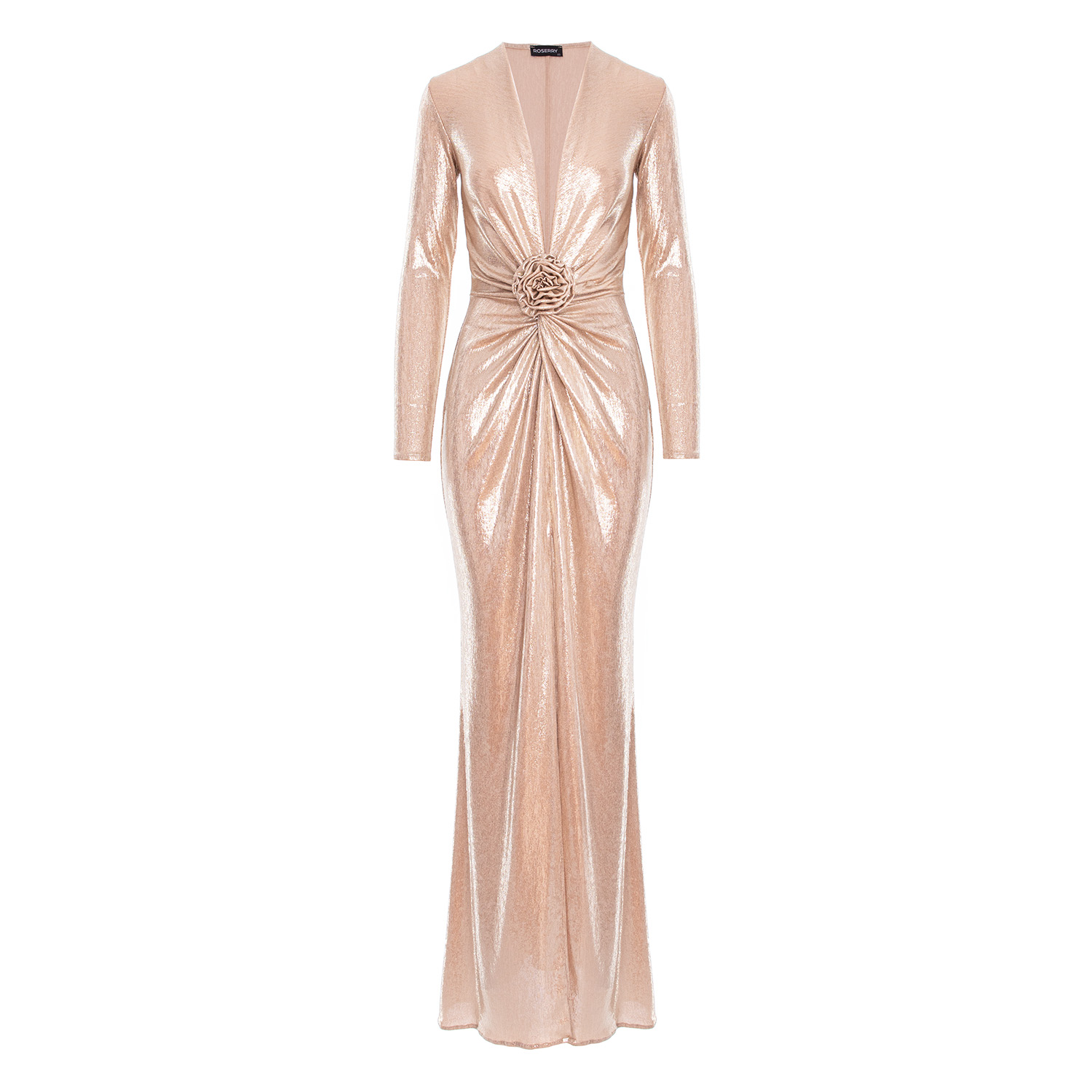 Roserry Mallorca Knit Jersey Maxi Dress With Rosette Detail - Gold
