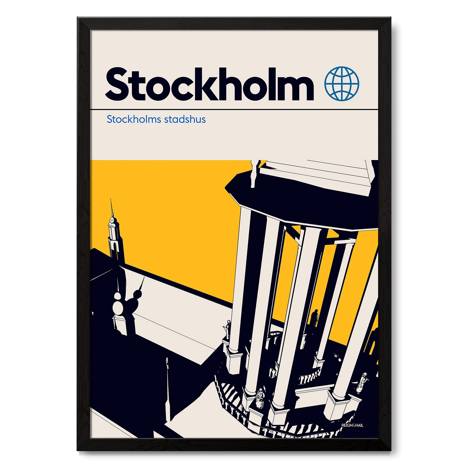 Stockholm City Hall Modernist Architectural Travel Poster A1 594 X 841Mm Reign & Hail