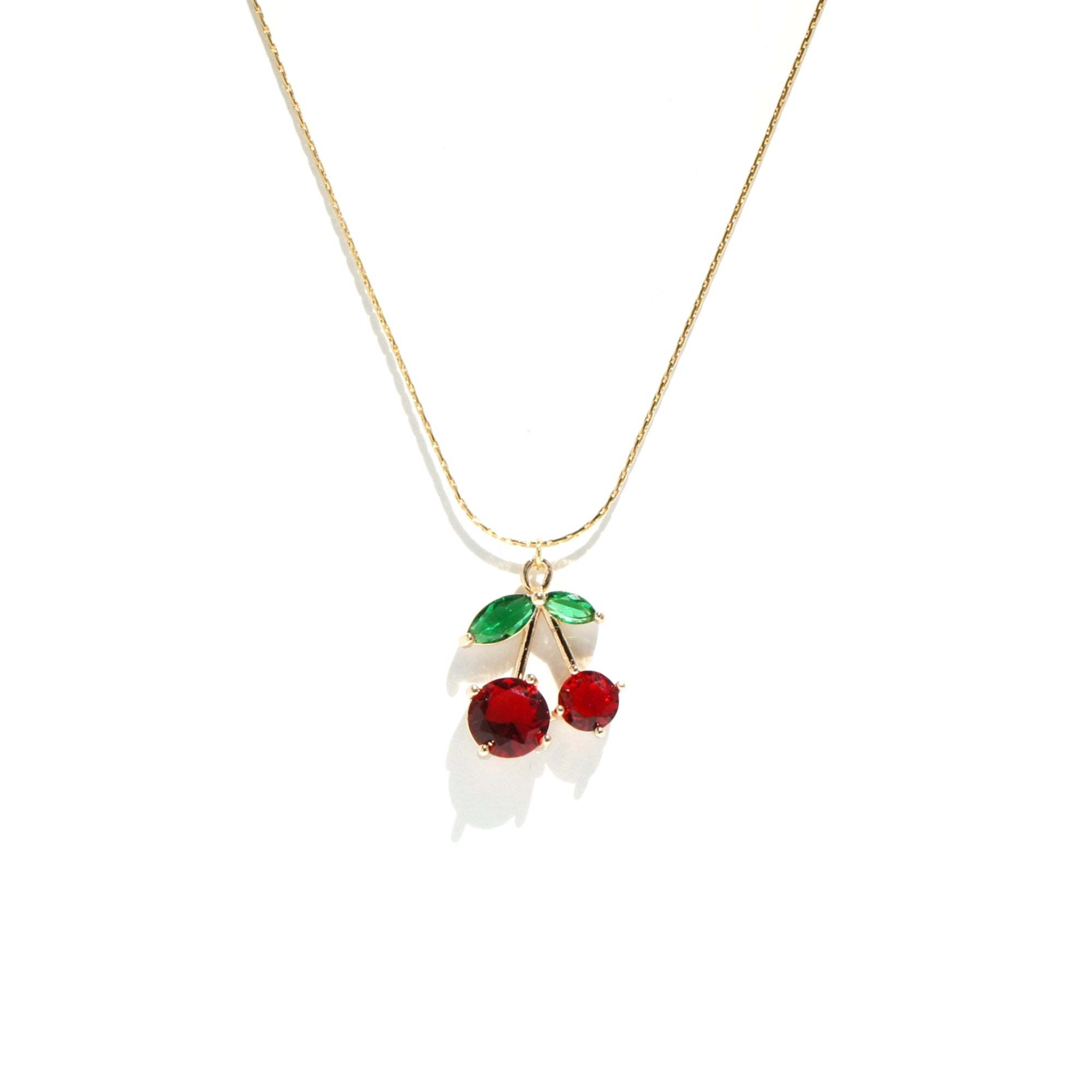 I'mmany London Women's Green / Red Cherry Pie Crystal Cherry Pendant Necklace In Multi