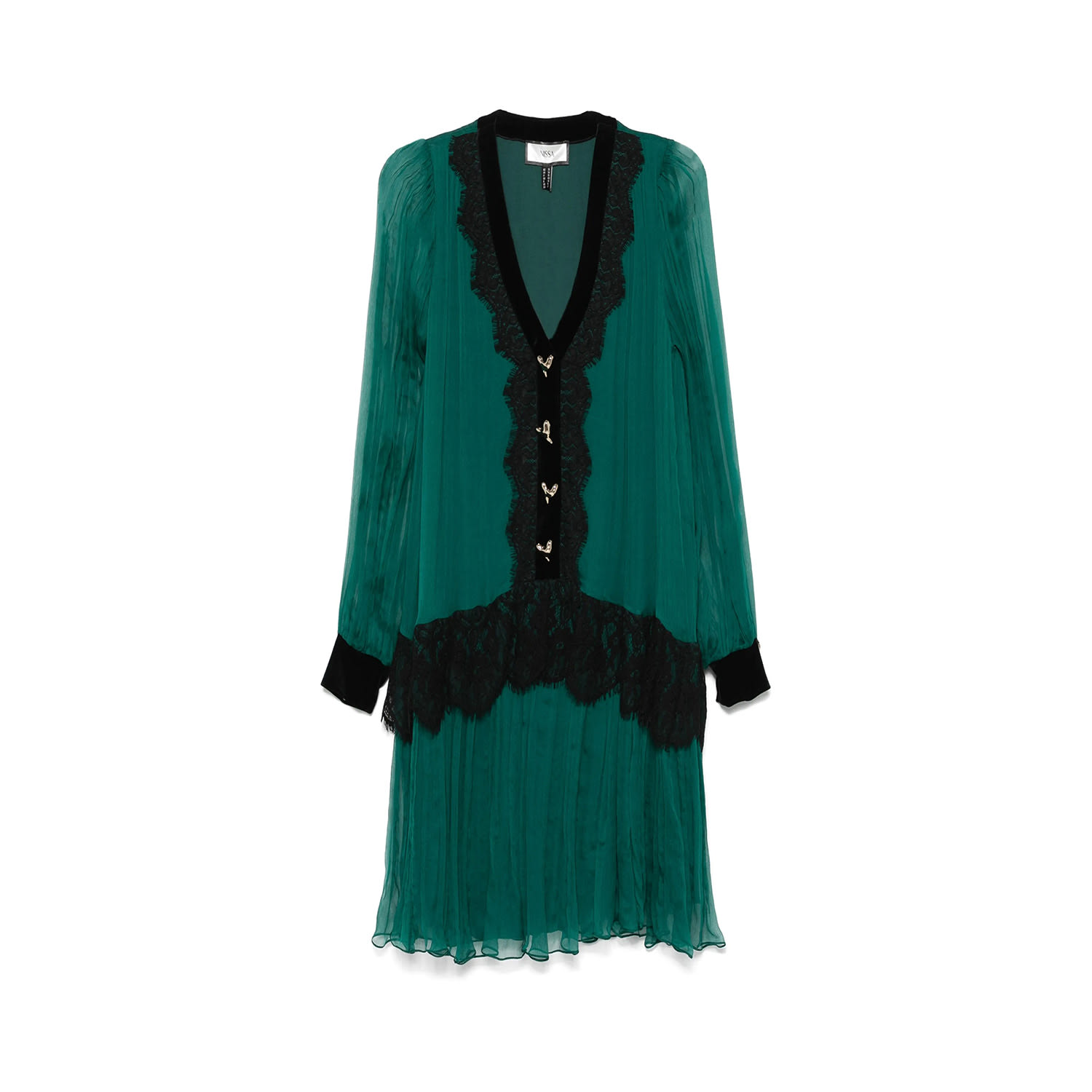 Nissa Women's Green Lace Insert Silk Midi Dress In Green