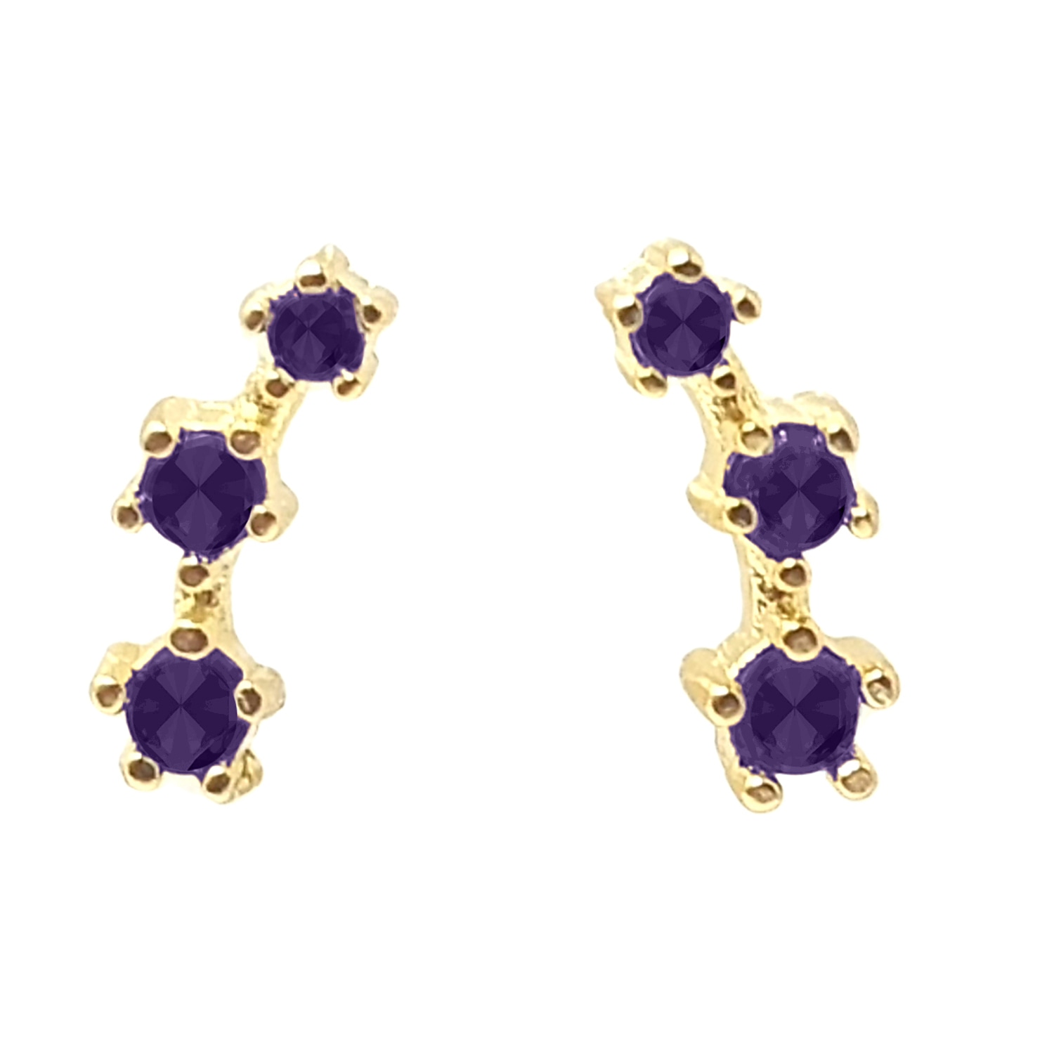 Women's Gold / Yellow Tiny Amethyst February Birthstone Climber Stud Earrings | Harfi
