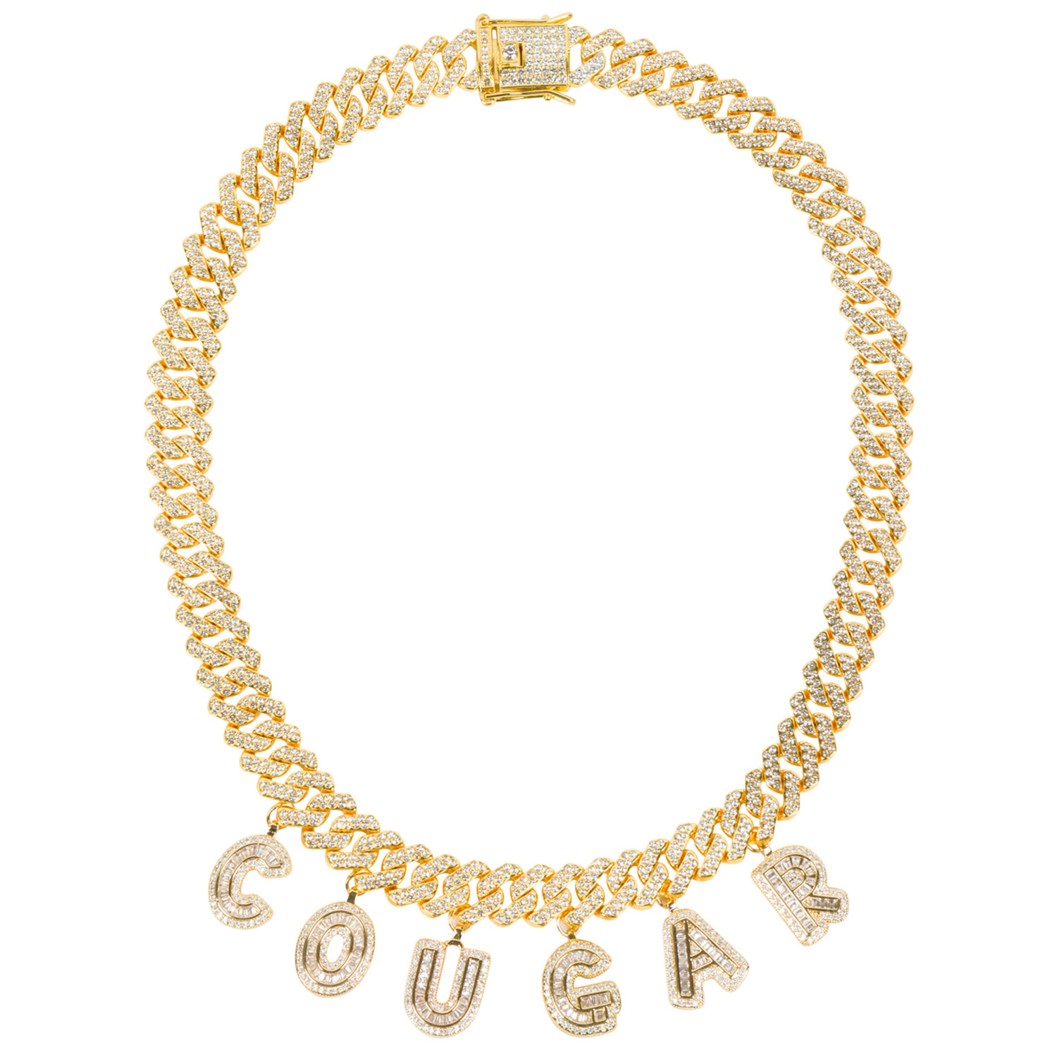 Black Cake Women's Cougar Gold And Bold Rhinestone Dazzling Link Statement Necklace In Gold