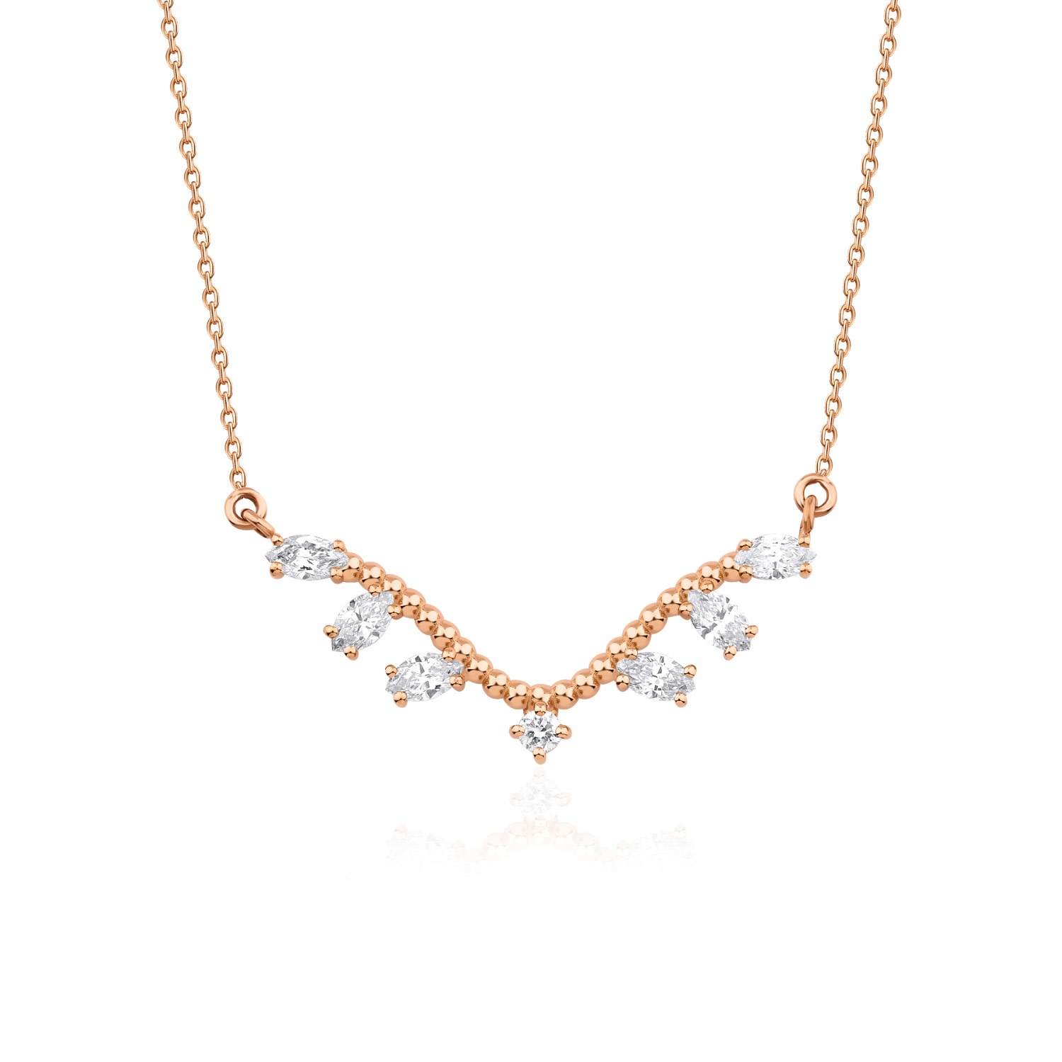 Melez Mini Atelier Women's Wavy Diamond Necklace - Solid Rose Gold With Diamonds