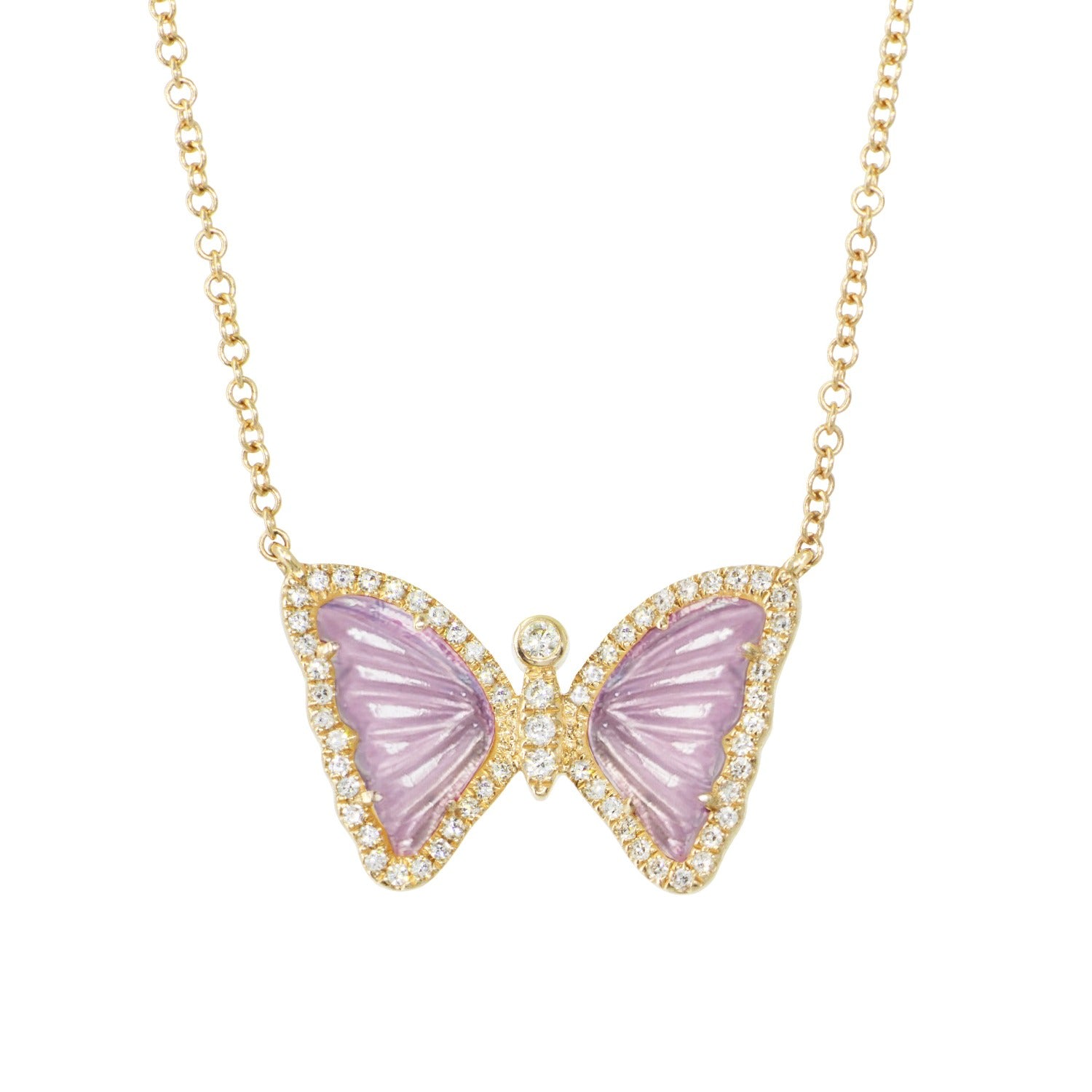 Women’s Pink / Purple Mini Purple Amethyst Butterfly Necklace With Diamonds Kamaria