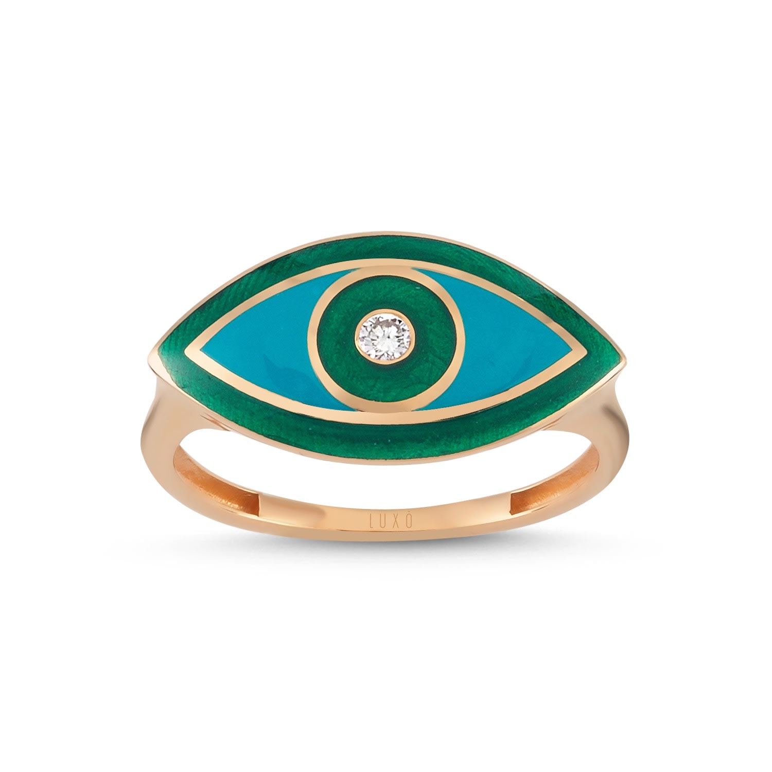 Women’s Eyeful Green Enamel Diamond Rose Gold Ring Luxo Diamond