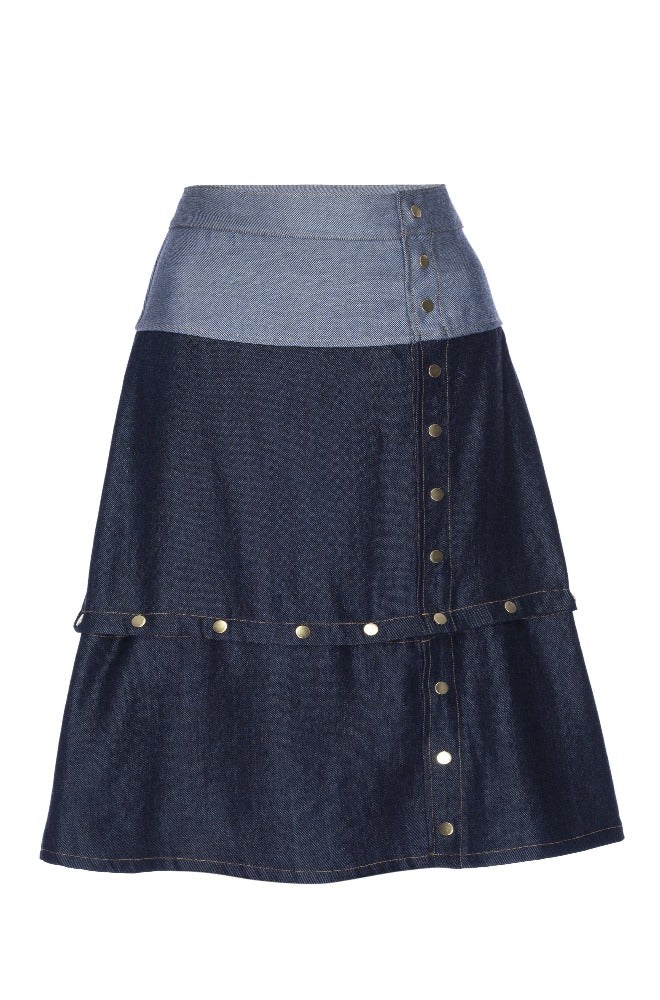 Lahive Women's Blue Gia Antiqued Multi-length Denim Skirt