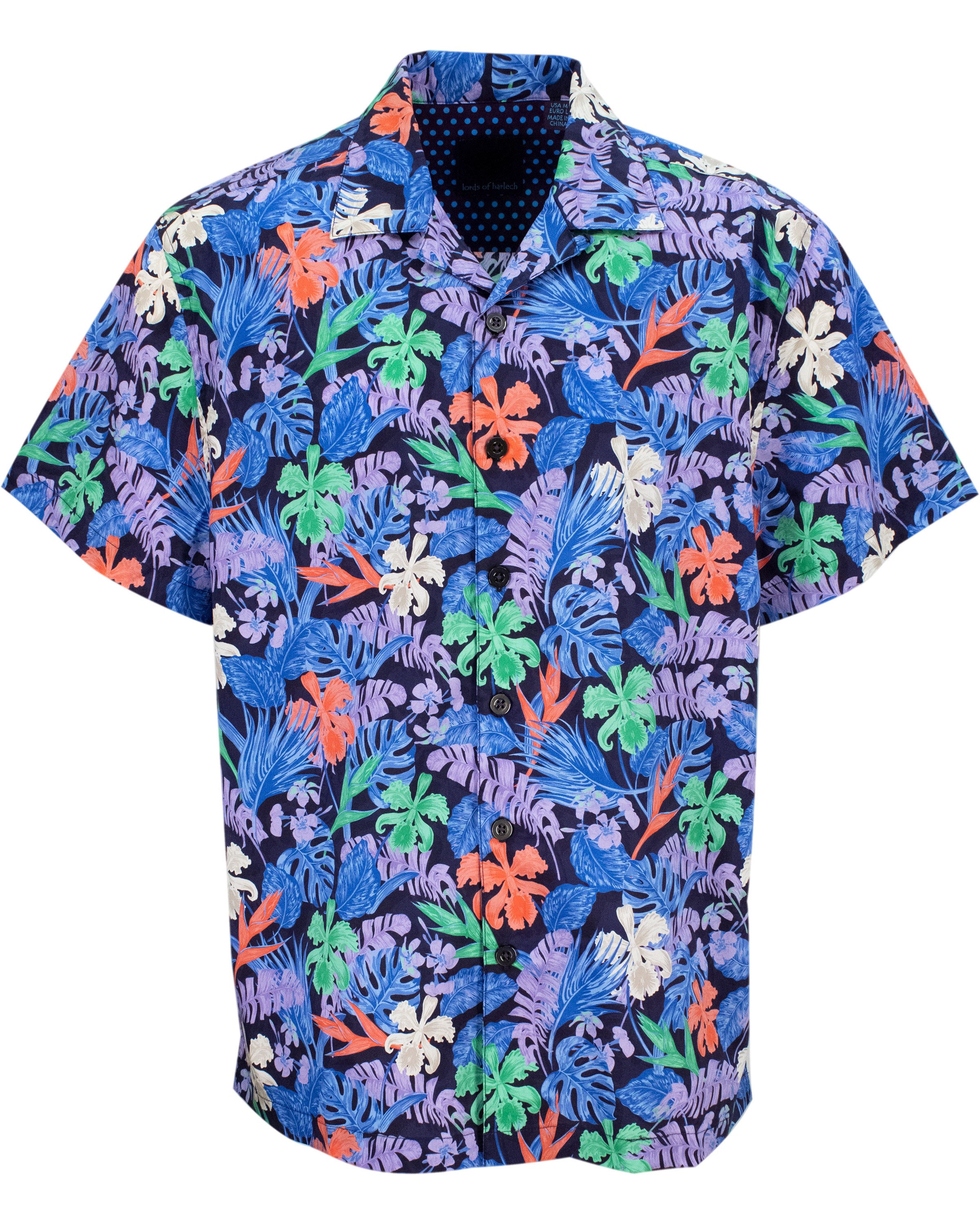 Lords Of Harlech Men's Blue Ralph Flat Tropical Camp Shirt - Navy In Blue