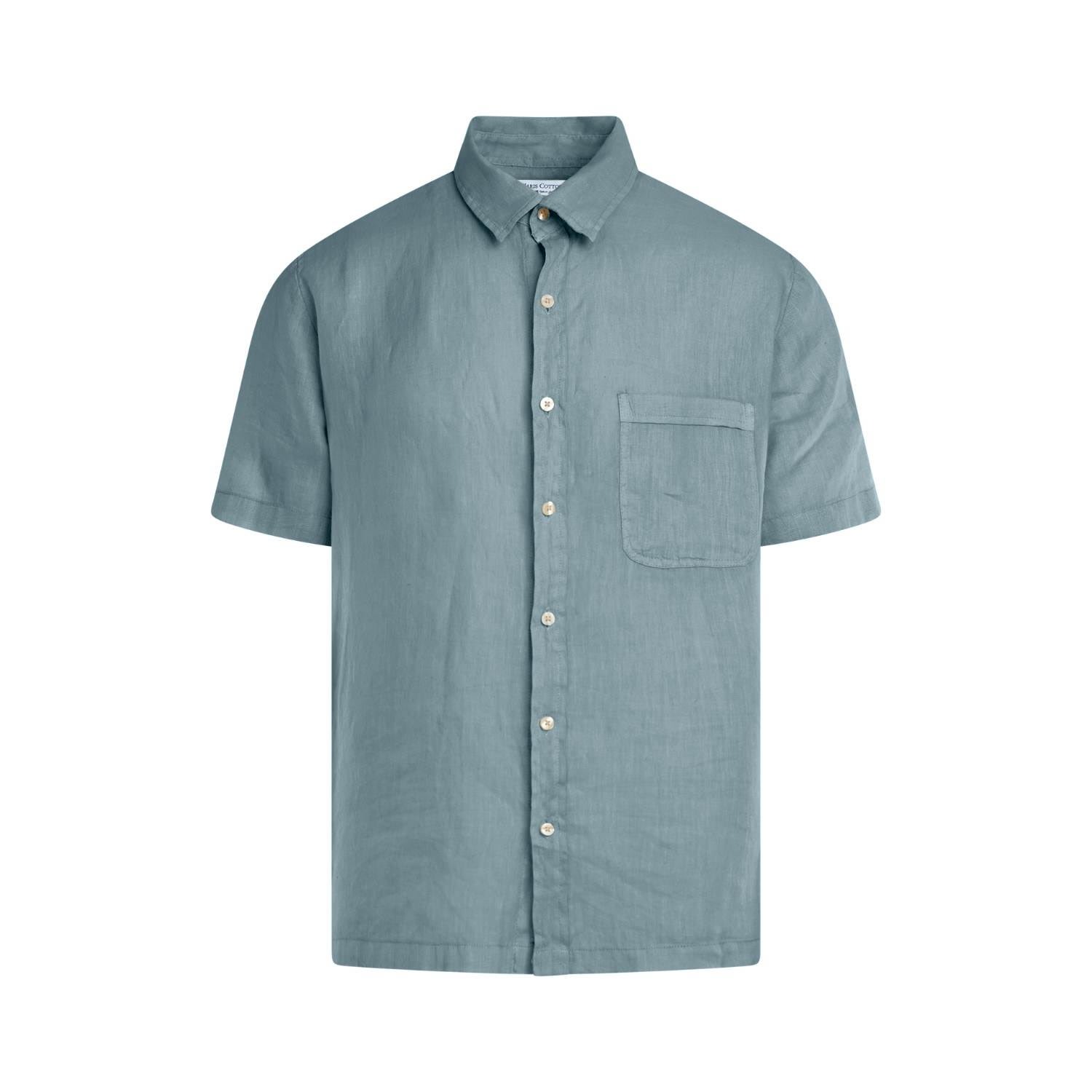 Haris Cotton Men's Short Sleeved Front Pocket Linen Shirt - Harbor Grey In Gray