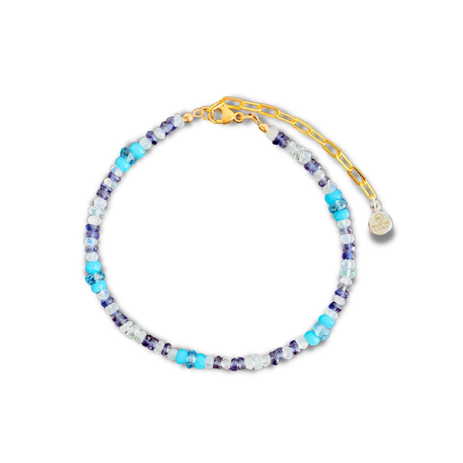 Nueva Luxe Women's Blue Gemstone Adjustable Bracelet - Gold In Gray