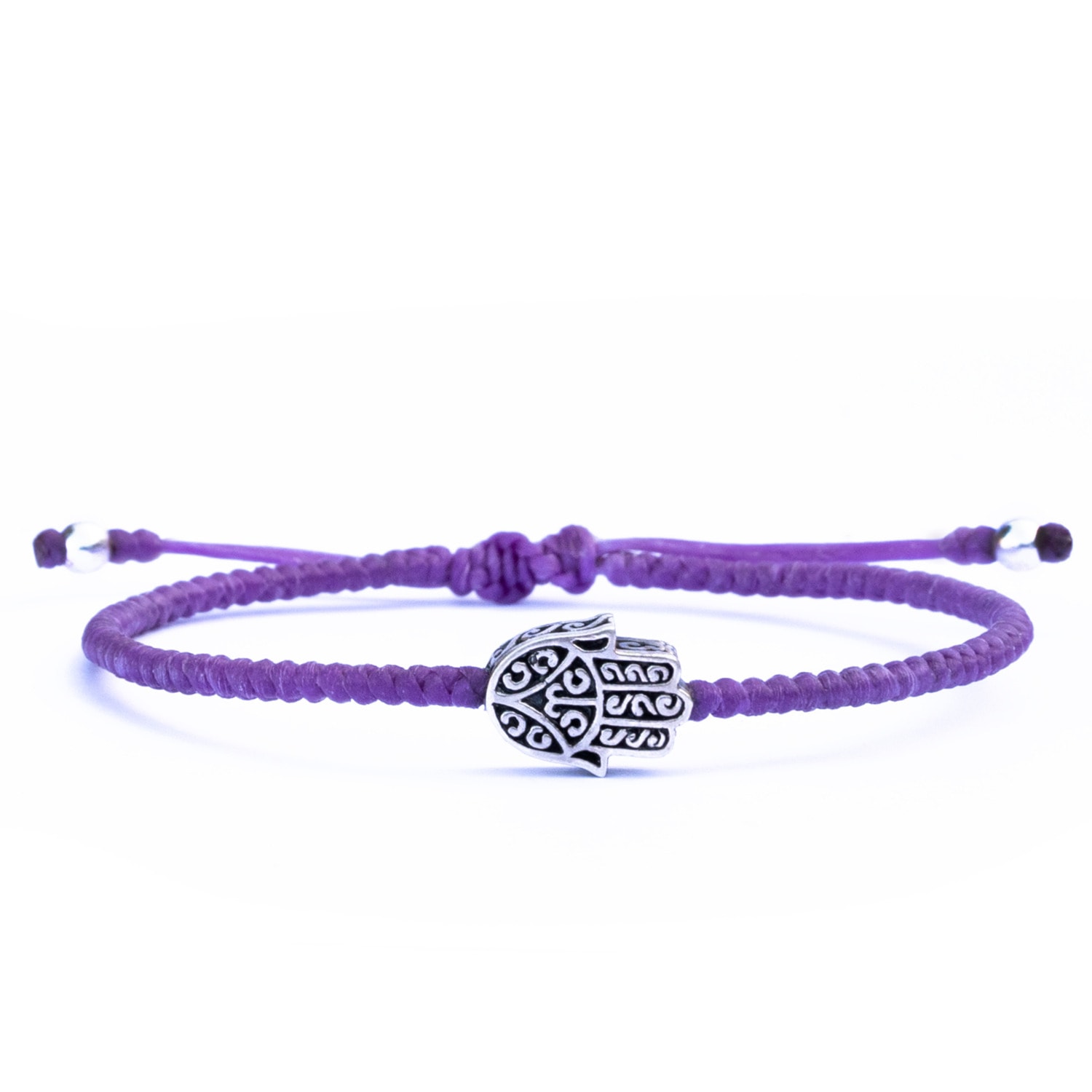 Pink / Purple Womens Sterling Silver & Purple Rope Hamsa Bracelet Harbour Uk Bracelets