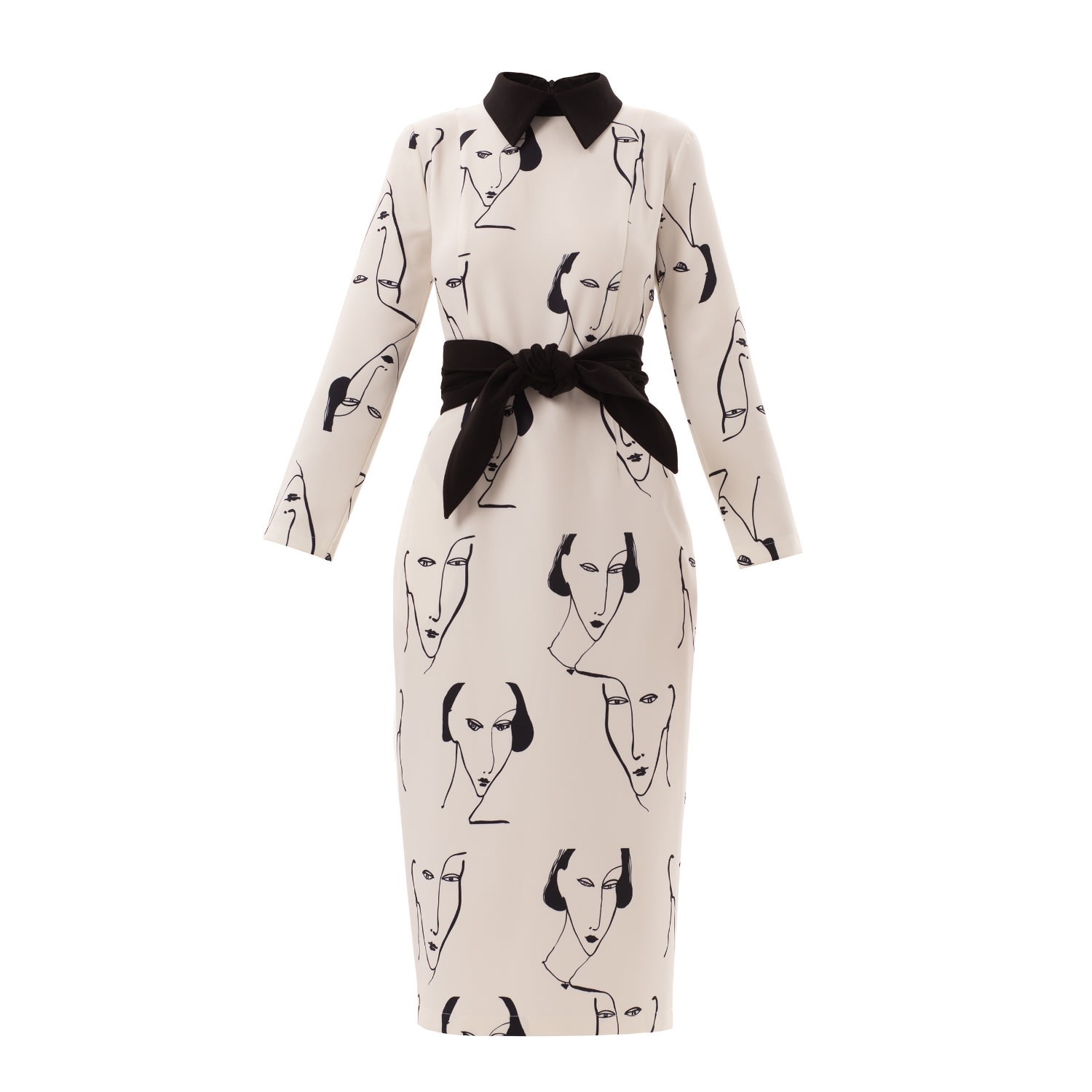 Julia Allert Women's Black / White White Designer Fitted Dress With Faces Print In Black/white