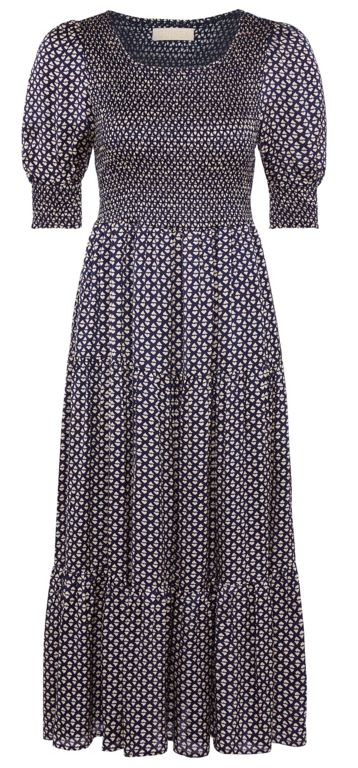 Women’s Blue / White Navy Blue And Cream Heart Print Dress Small Guinea