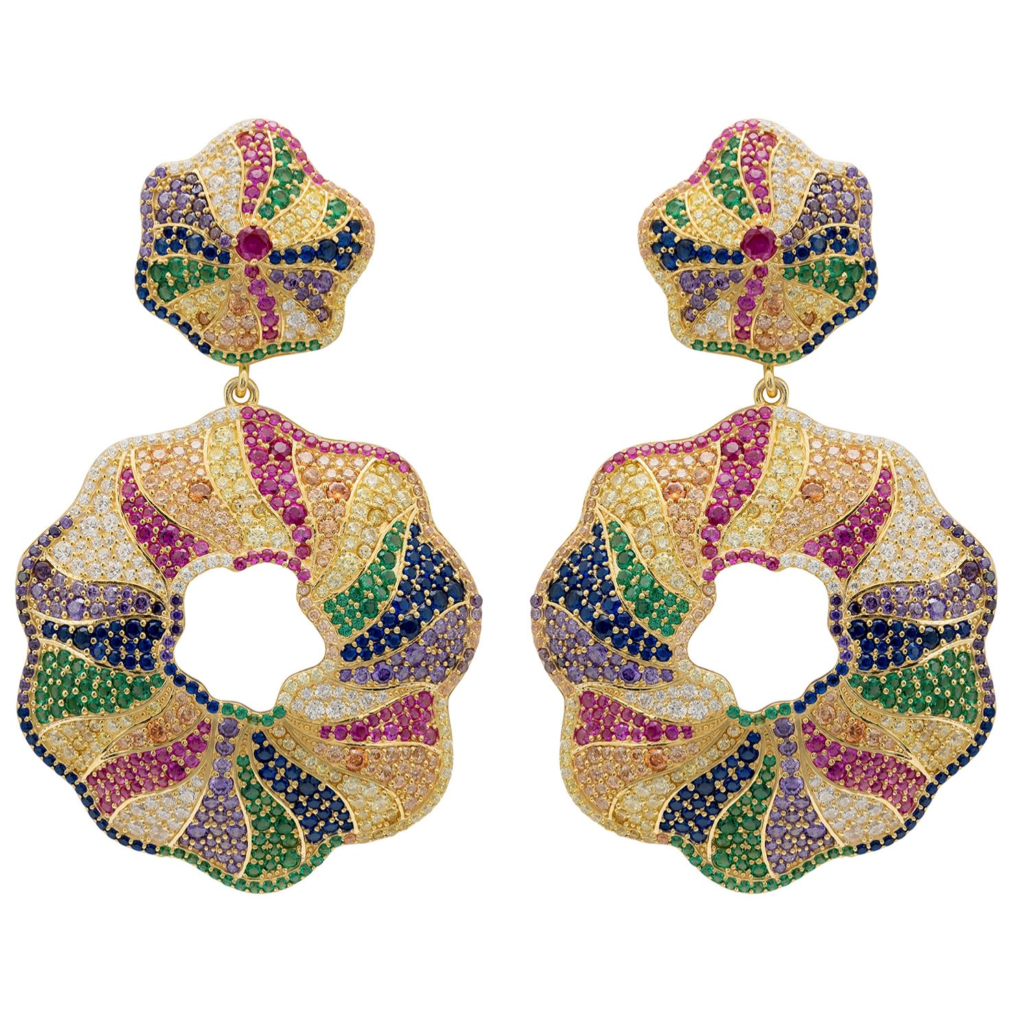 Women’s Esmeralda Multi-Coloured Statement Drop Earrings Gold Latelita