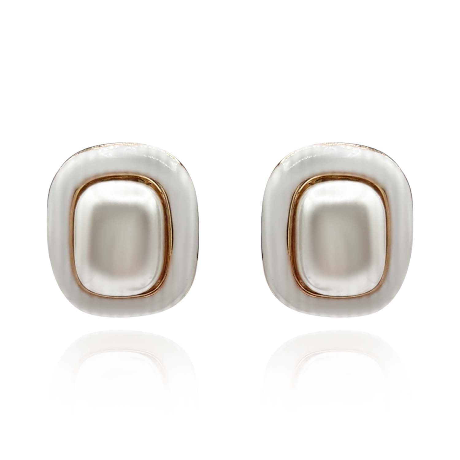 Michael Nash Jewelry Women's Gold / White Belle White Enamel And Pearl Clip On Earrings