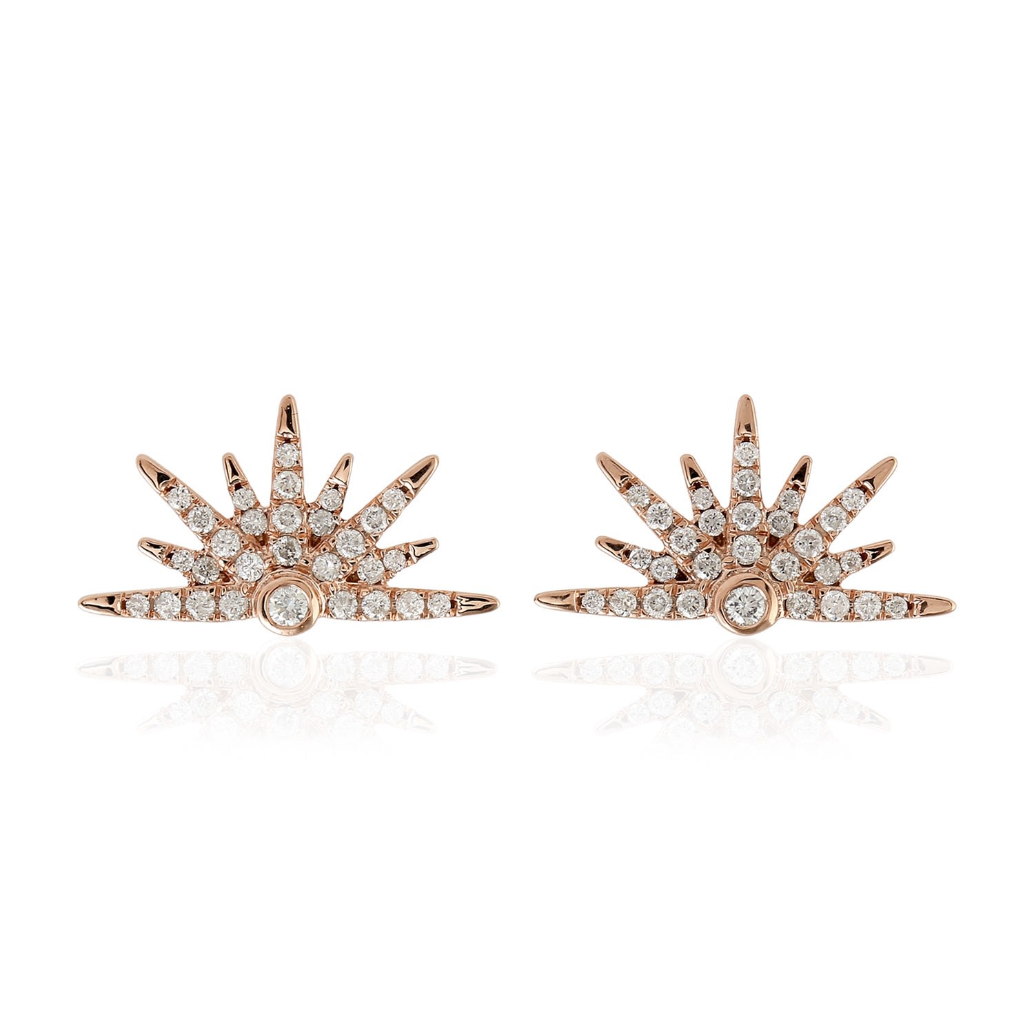 Women’s White / Rose Gold 14K Solid Rose Gold Sunburst Natural Diamond Stud Earrings Artisan