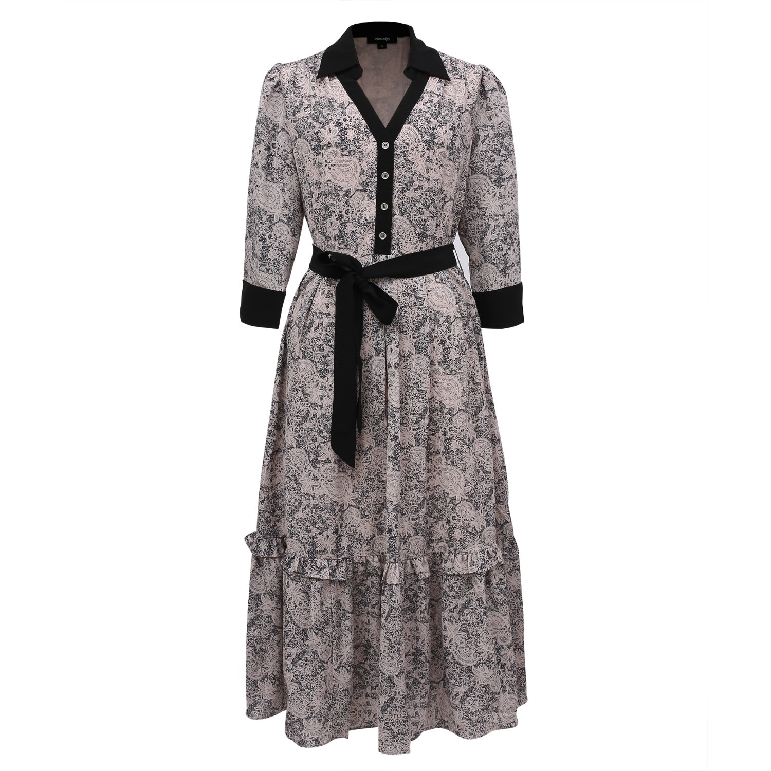 Smart And Joy Women's Neutrals Bi Material Printed Blouse-dress - Light Pink & Black In Black/pink