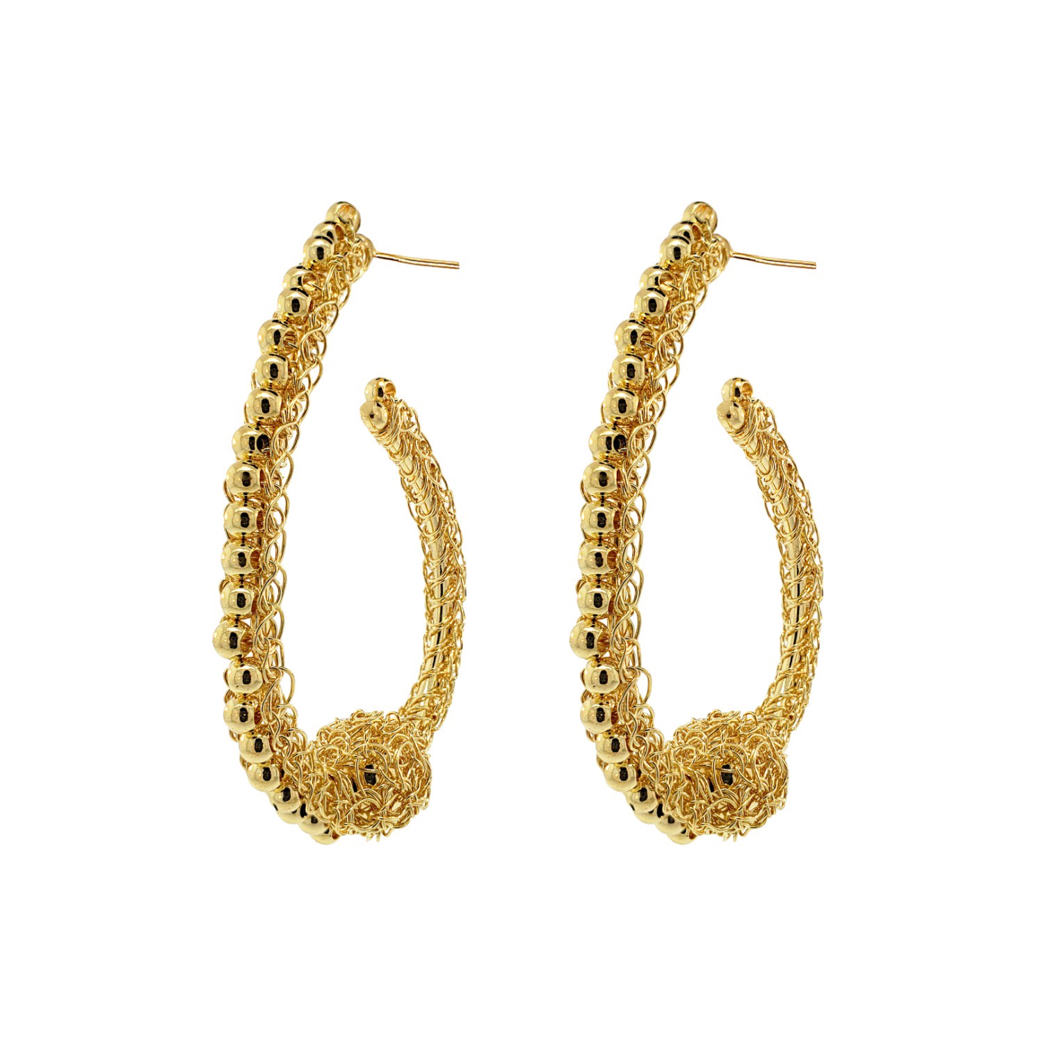 Lavish By Tricia Milaneze Women's All Gold Ovaly Hoops Handmade Crochet Earrings