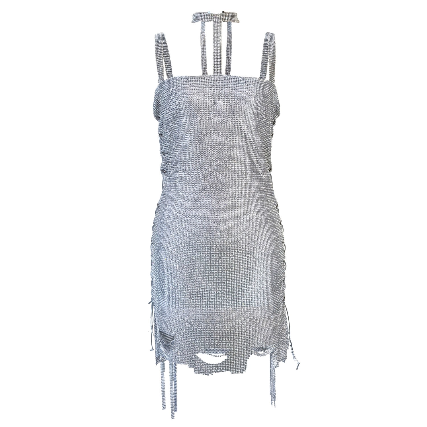 Women’s Silver Aria Distressed Crystal Dress Large Inamore