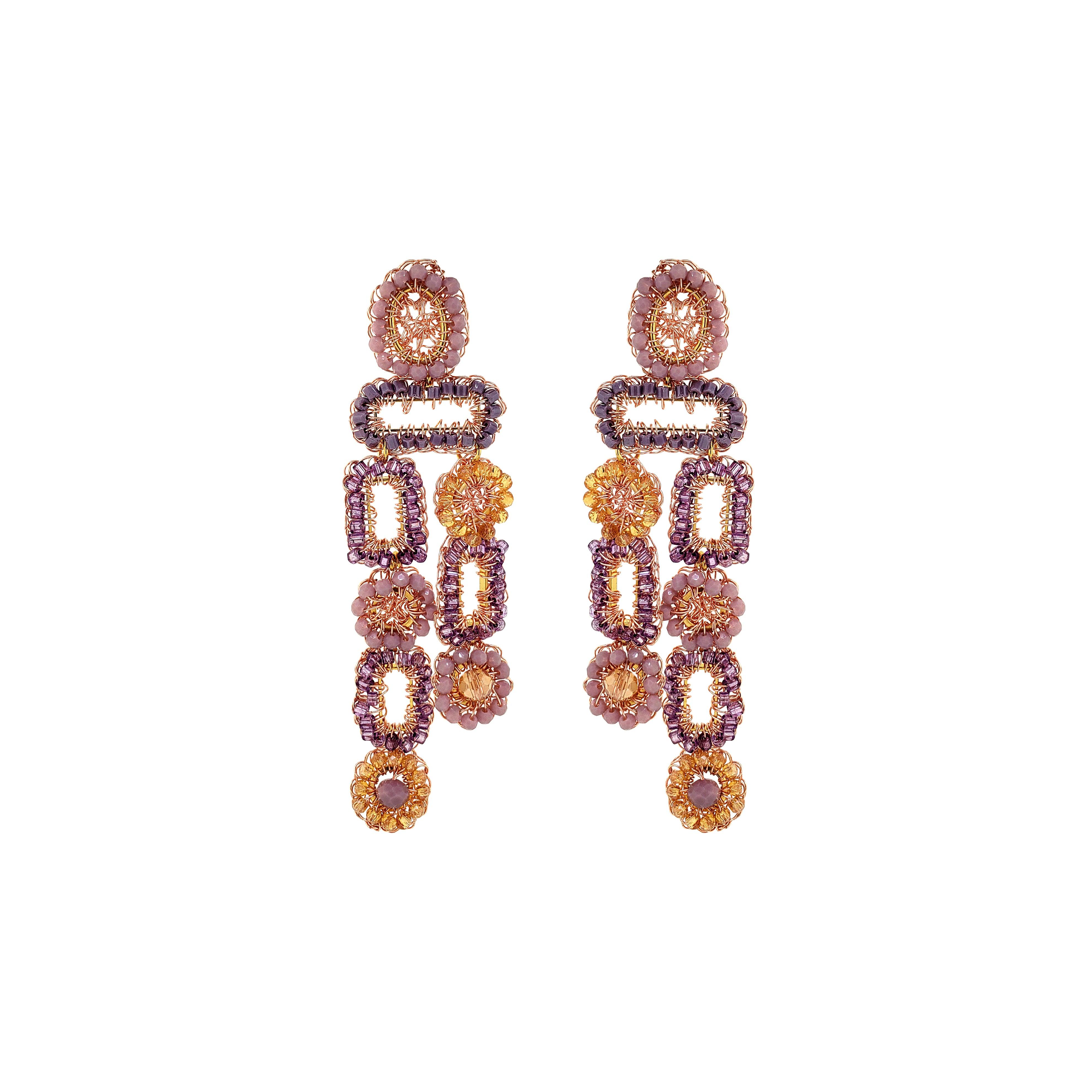 Lavish By Tricia Milaneze Women's Gold / Pink / Purple Breeze Lavender Mix Tyche Handmade Crochet Earrings
