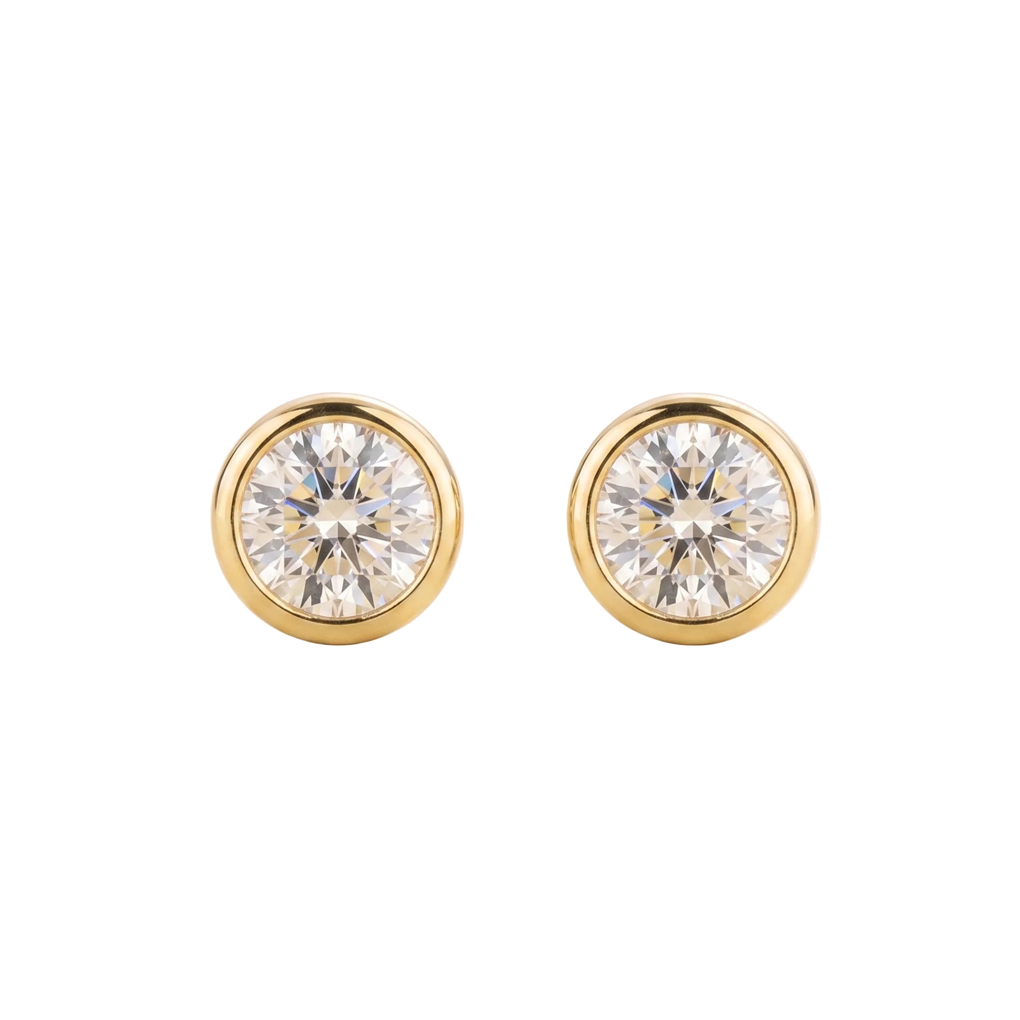Women's Gold / White Margo Diamond Round Bezel Set Solitaire Gold Earrings | Juvetti