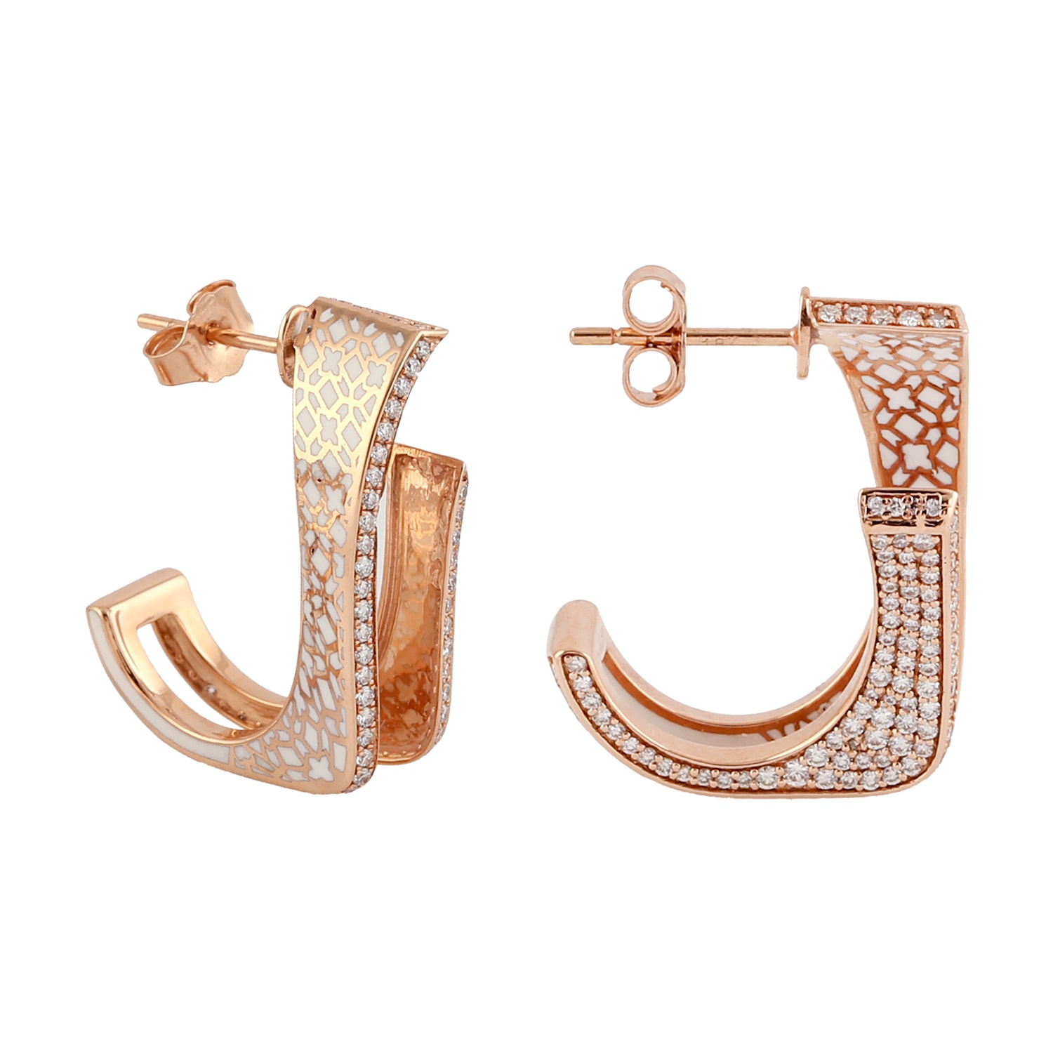 Women’s Rose Gold / White 18K Rose Gold Natural Diamond Designer Dangle Earrings Artisan