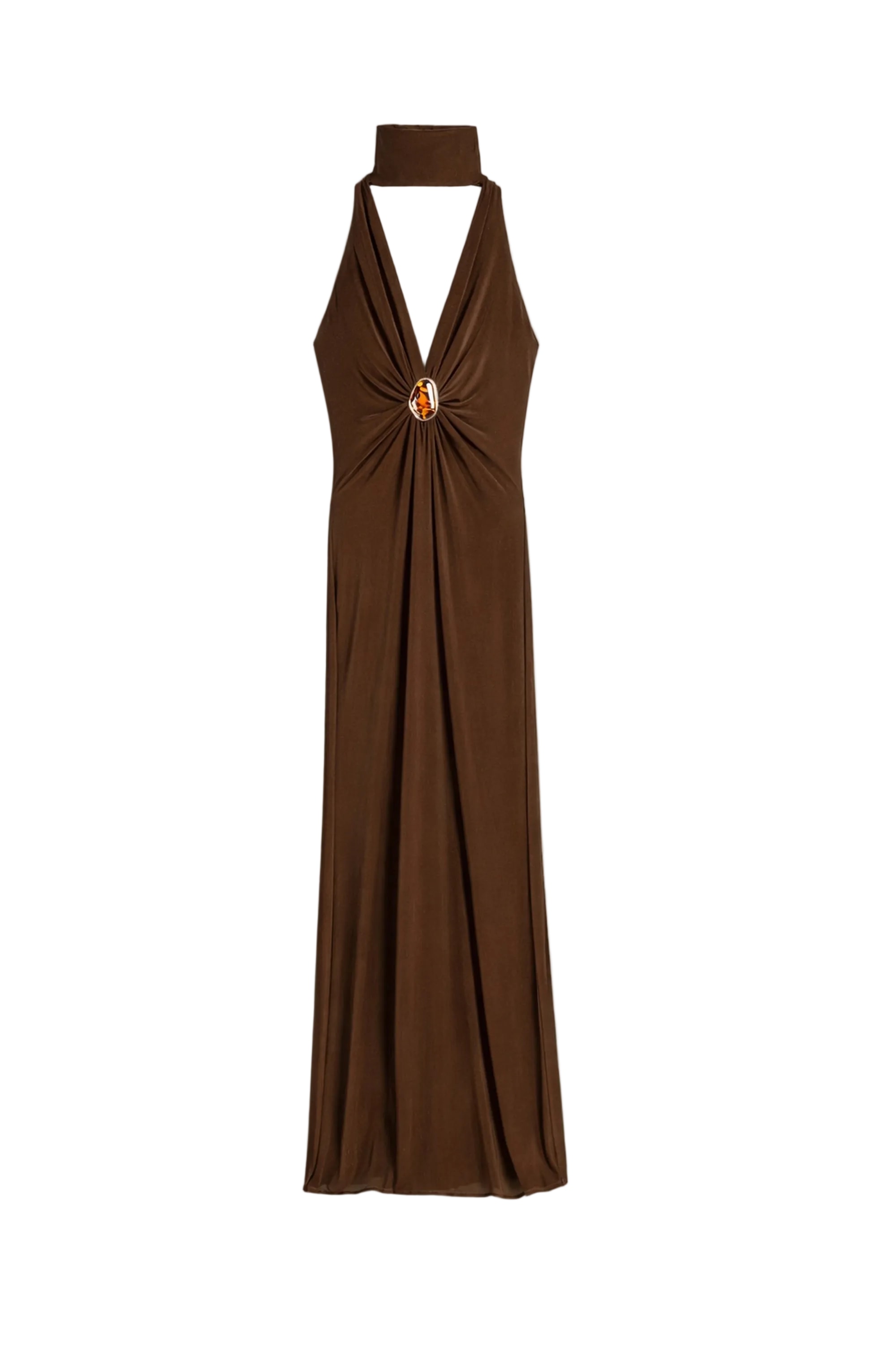Women's Brown Halter-Neck Draped Maxi Dress | Medium | Nocturne