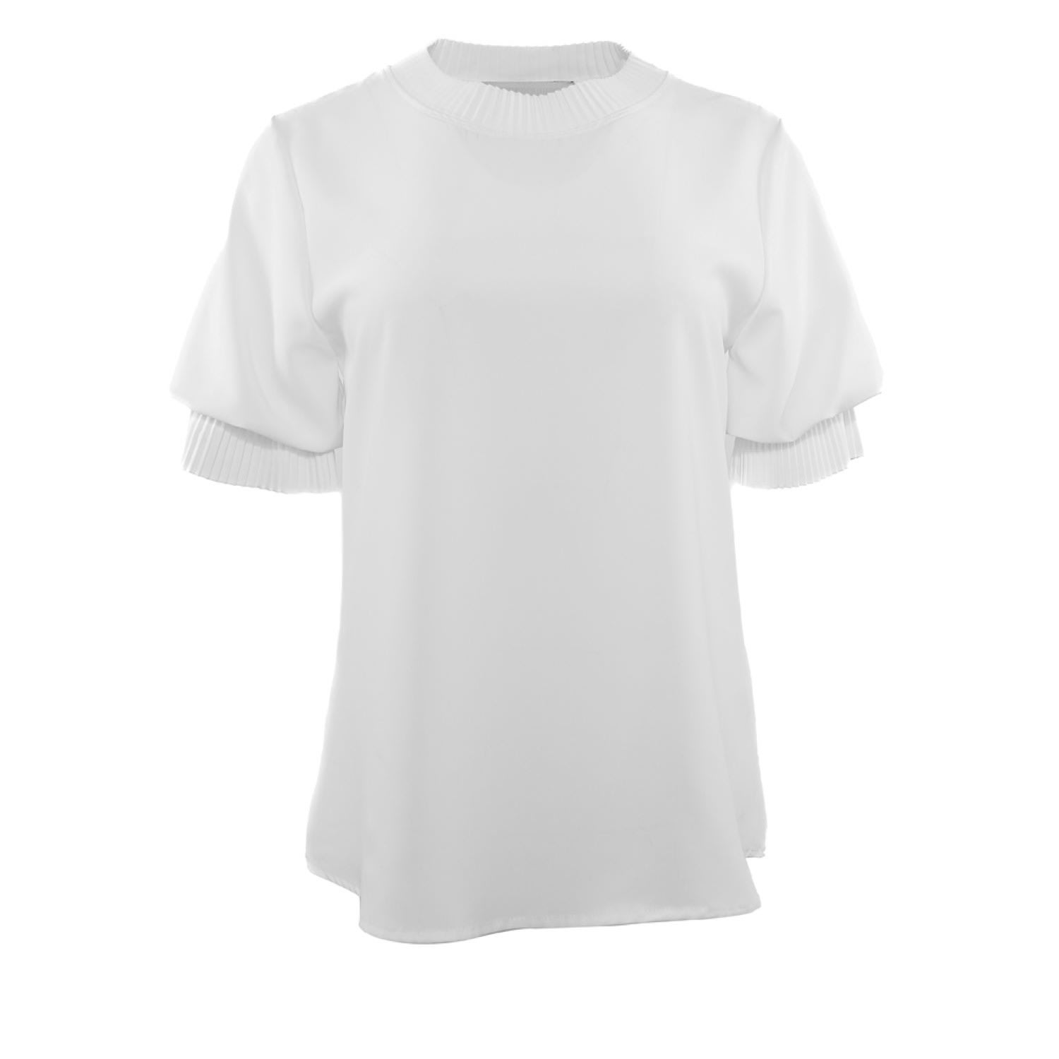 Theo The Label Women's Dione Short Sleeve  Pleated Neck Top White