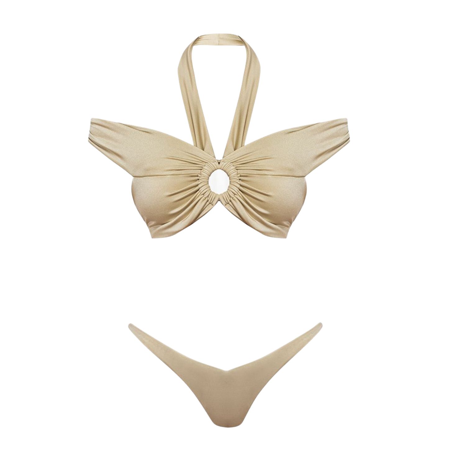 Cliche Reborn Women's Gold Beige Off Shoulder Bikini Set With Ring