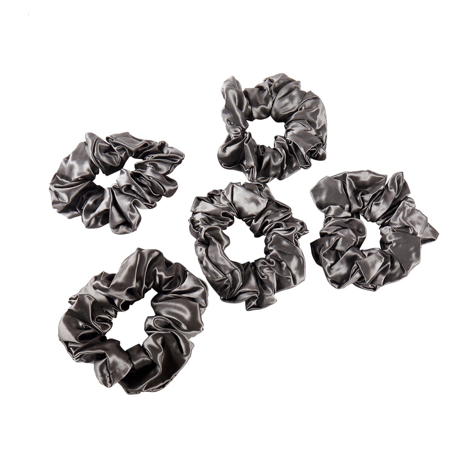 Women’s Pure Mulberry Silk French Scrunchie Set Of Five In Grey One Size Soft Strokes Silk