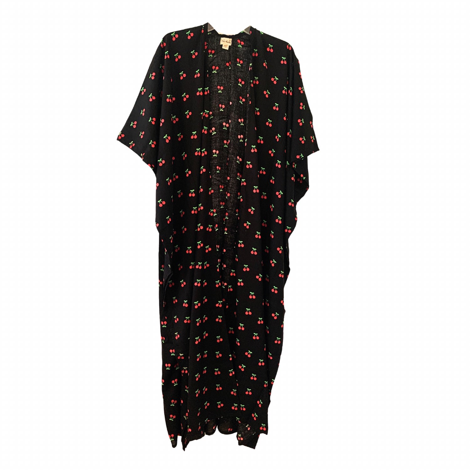 Pink Haley Women's Black Nostalgic Cherry-print Travel Kimono Duster In Black