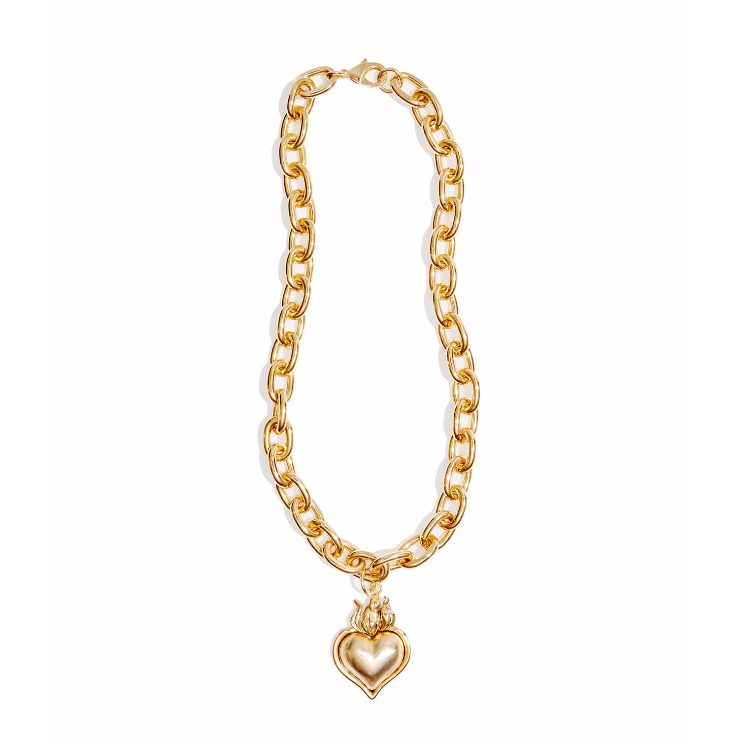 Women’s Smooth Hearts Aflame Chunky Chain Necklace - Gold Lovard