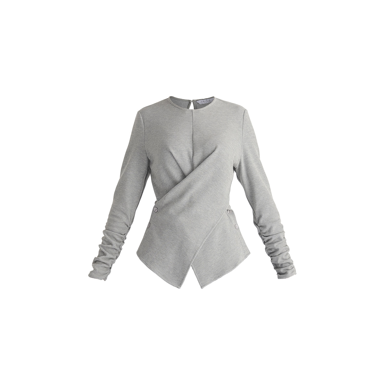 Paisie Women's Wrap Top With Ruched Sleeve Detail In Marl Grey In Grey