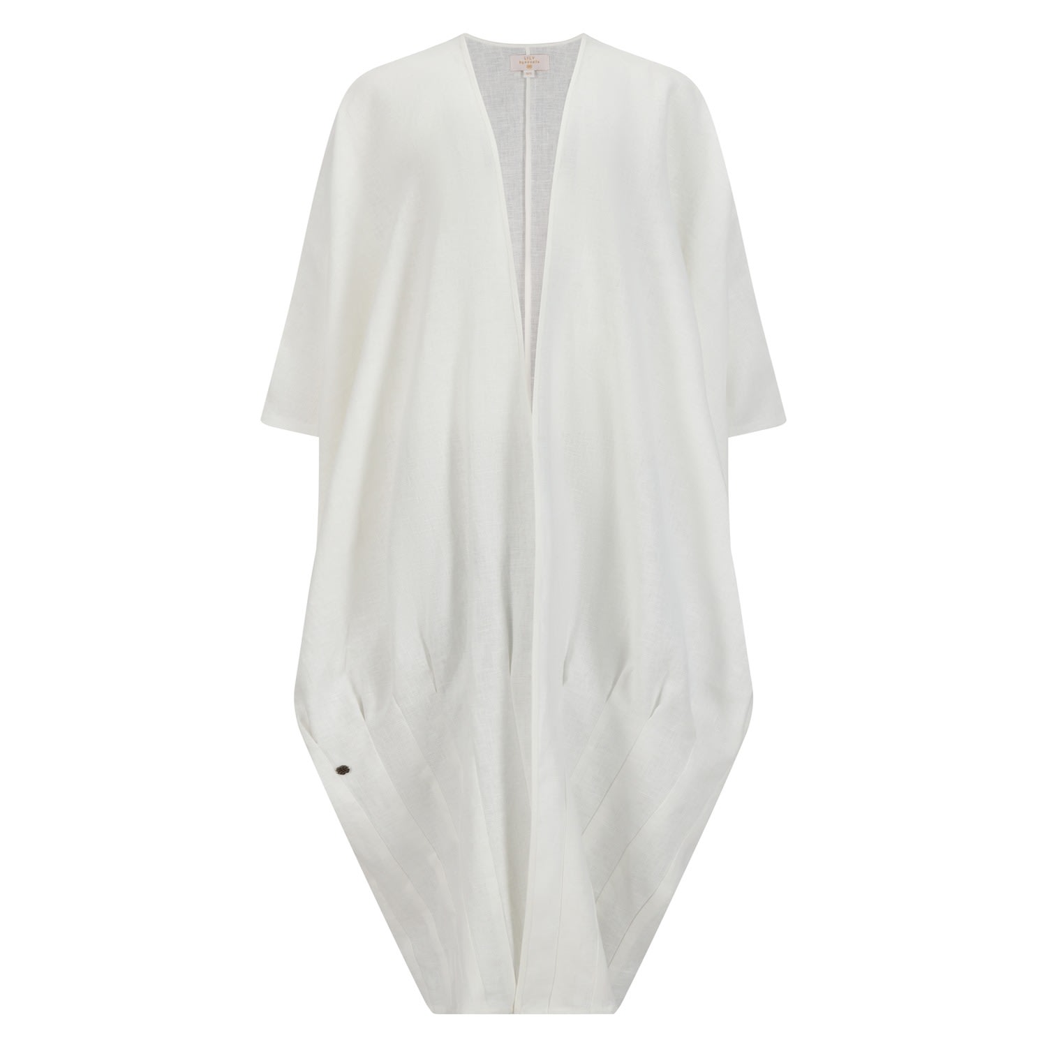 Azzalia Women's Pure Linen Abaya In Mariposa Cut With Jumbo Stitches In Hemline In Marshmellow Color