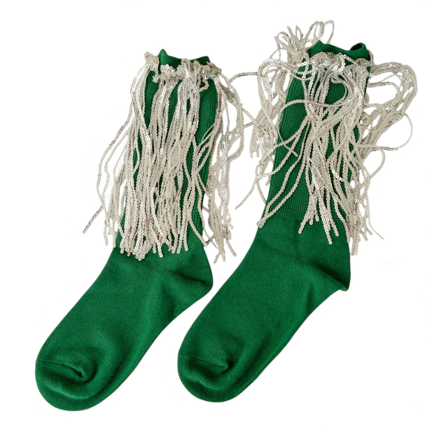 High Heel Jungle By Kathryn Eisman Women's Bowie Cotton Socks With Glitter Fringe Green