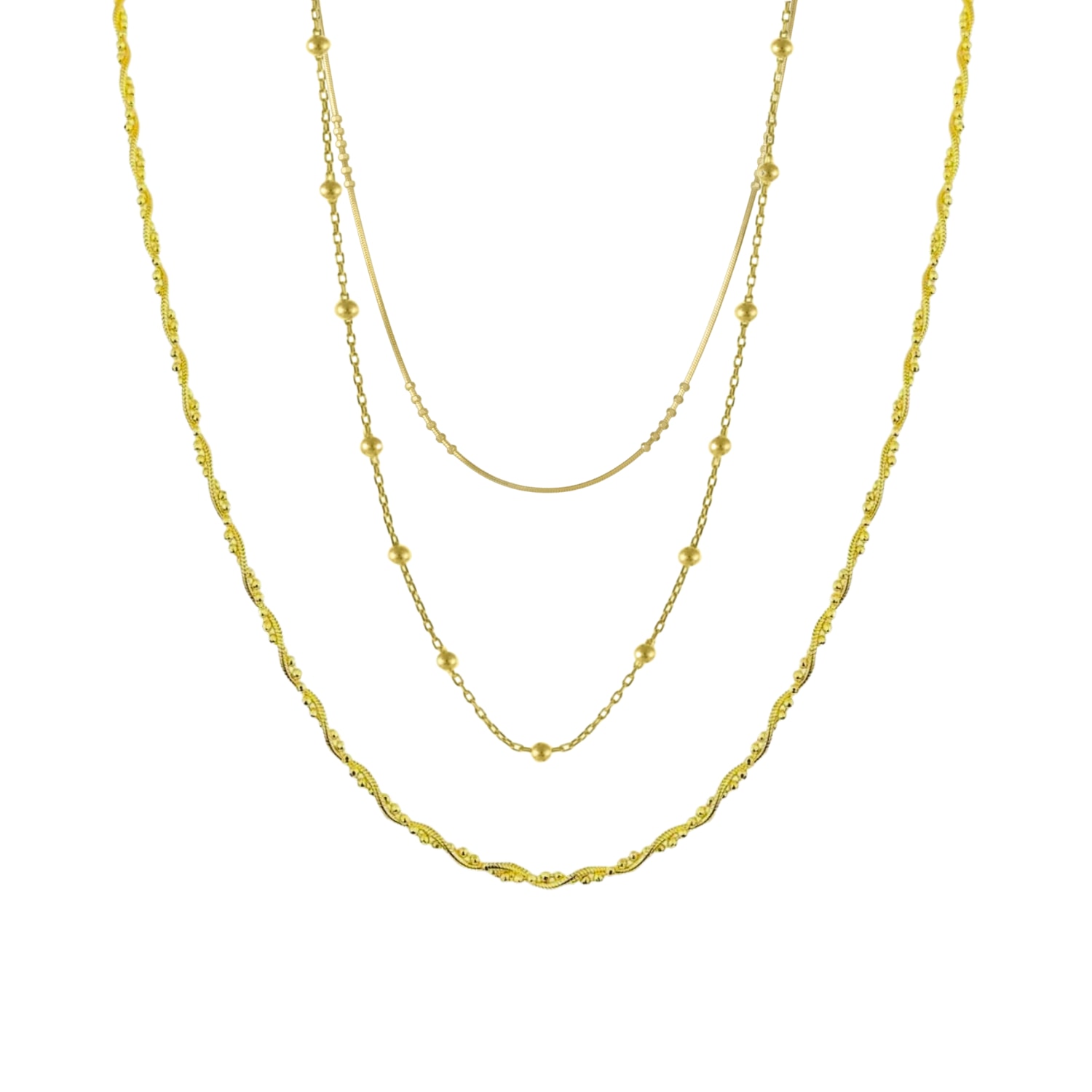 Spero London Women's Twisted & Beaded Chains Sterling Silver Layering Necklace Set - Gold