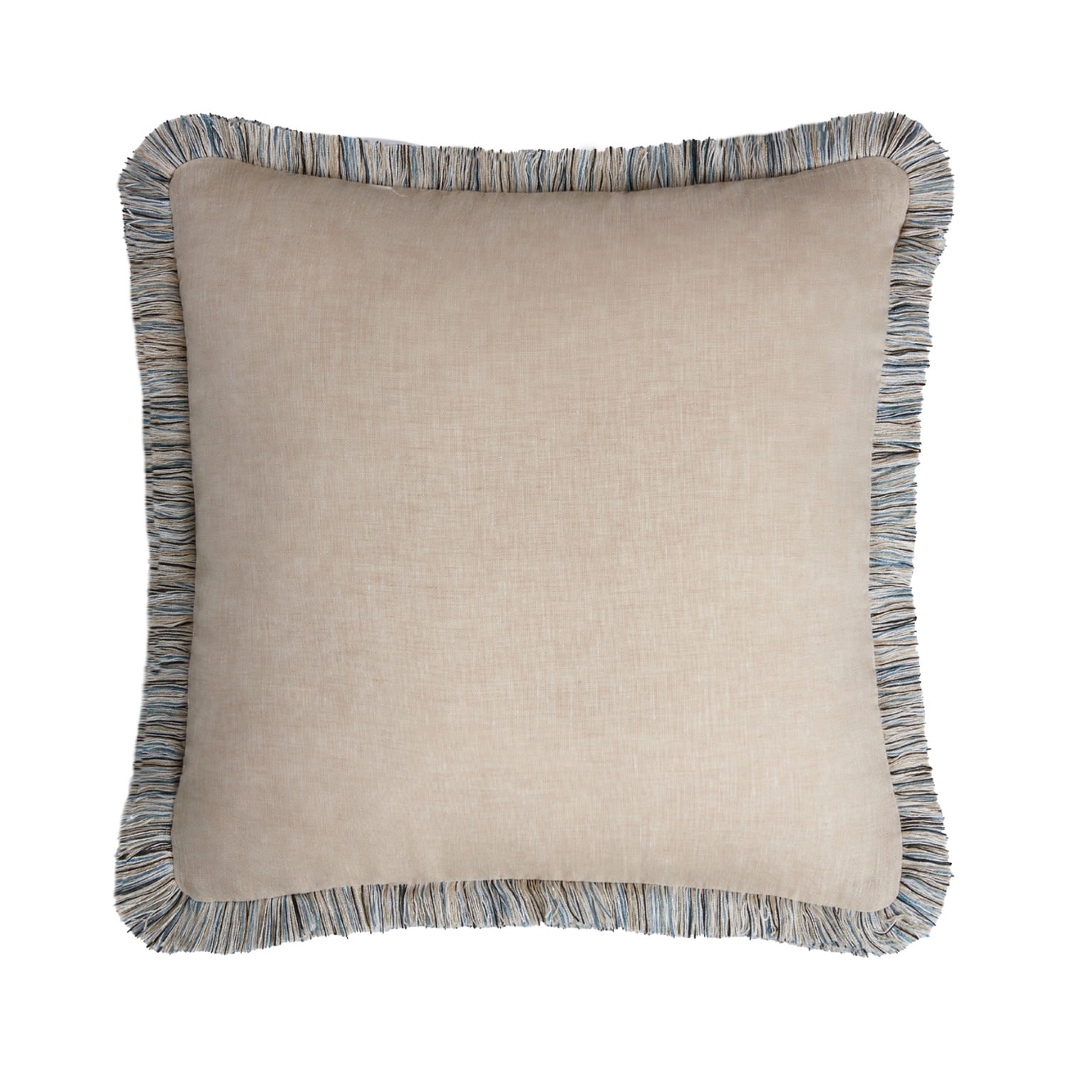 Neutrals Capri Linen Pillow Beige With Multicolor Fringes Lo Decor