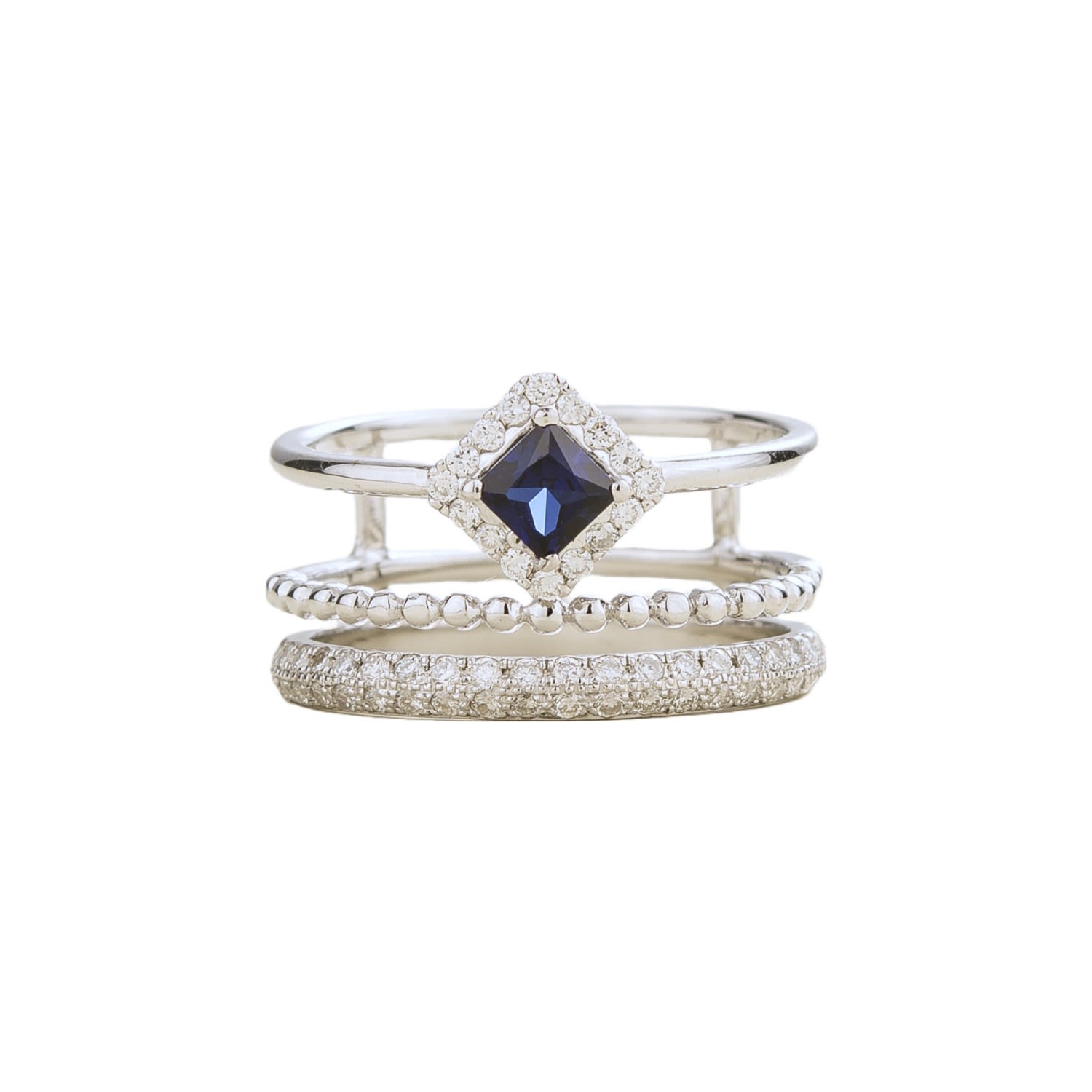 Juvetti Women's Blue / White / Silver Amici White Gold Ring In Blue Sapphire And Diamond In Metallic