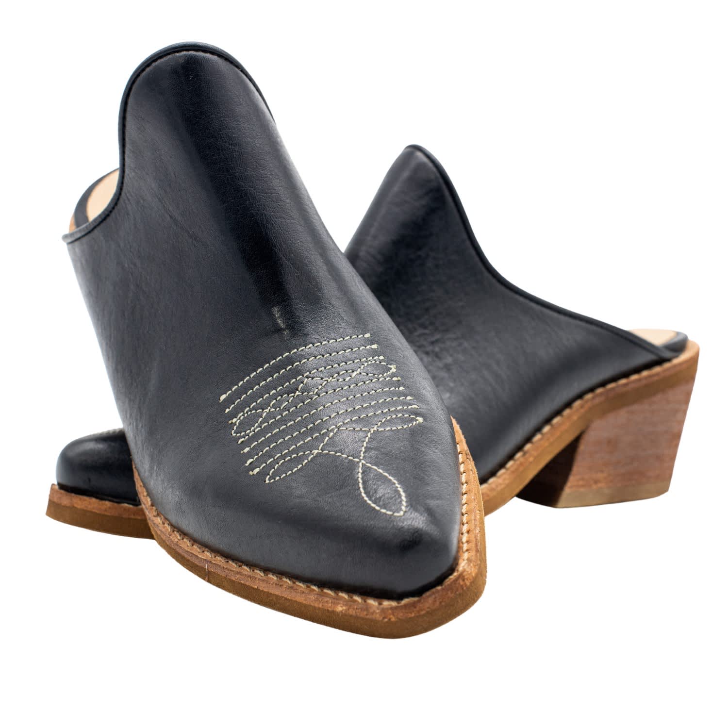 Heritage Western Mules In Black Leather by STIVALI NEW YORK