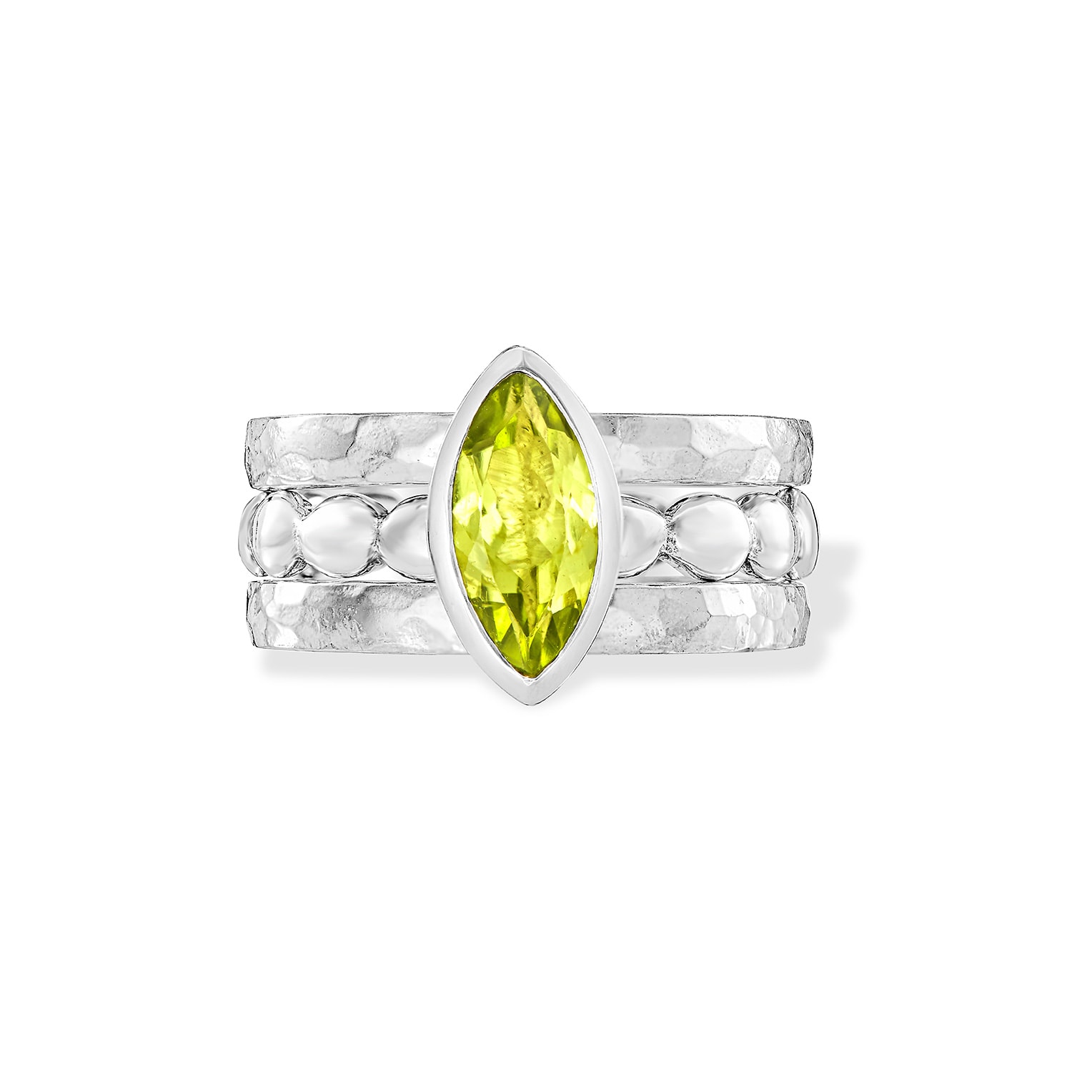 Dower & Hall Women's Silver / Green Cleopatra Twinkle Stacking Rings Set In Sterling Silver In White