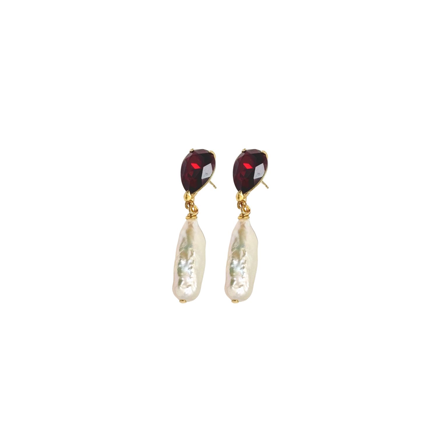 Iskra Women's Red / Gold River Pearl Earrings - Ruby Gold In Multi